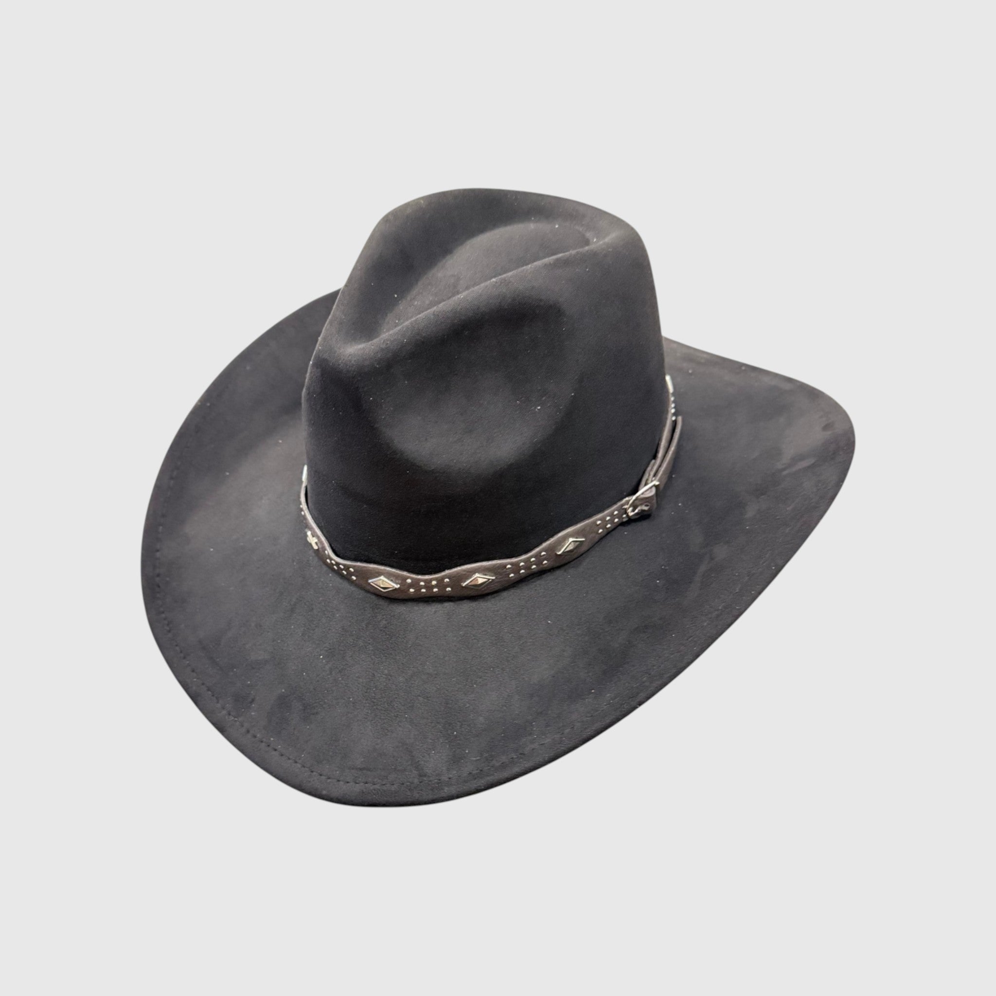 Studded Concho Band Vegan Suede Western Fedora