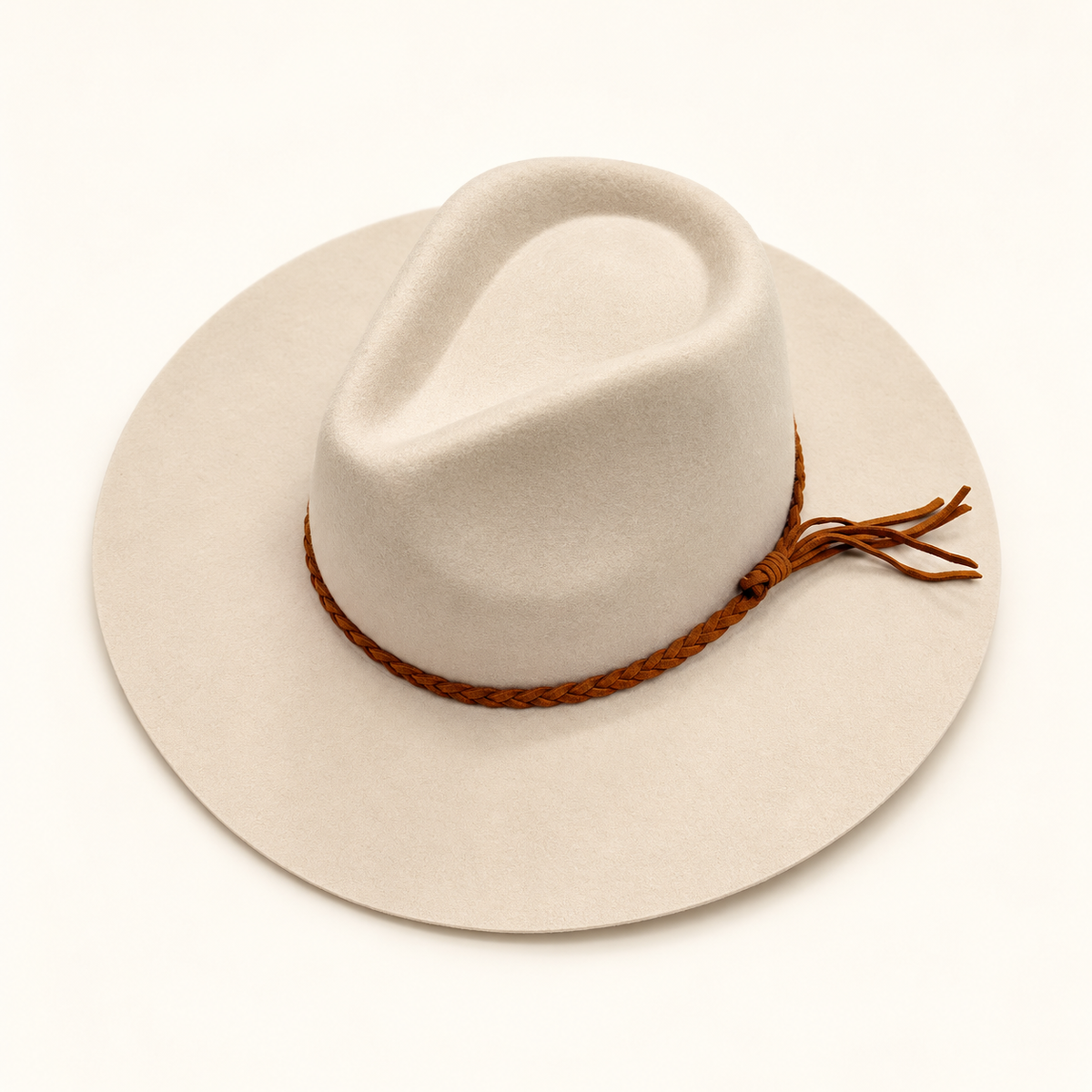 Wholesale Australian Wool Rancher Hat with Braided Suede Belt - Ivory