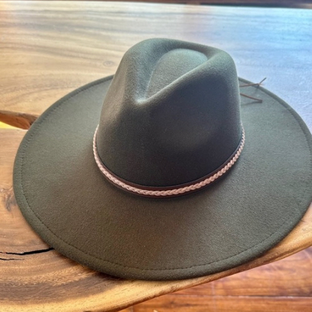 VEGAN FELT FEDORA W/ BRAID LEATHER  BELT