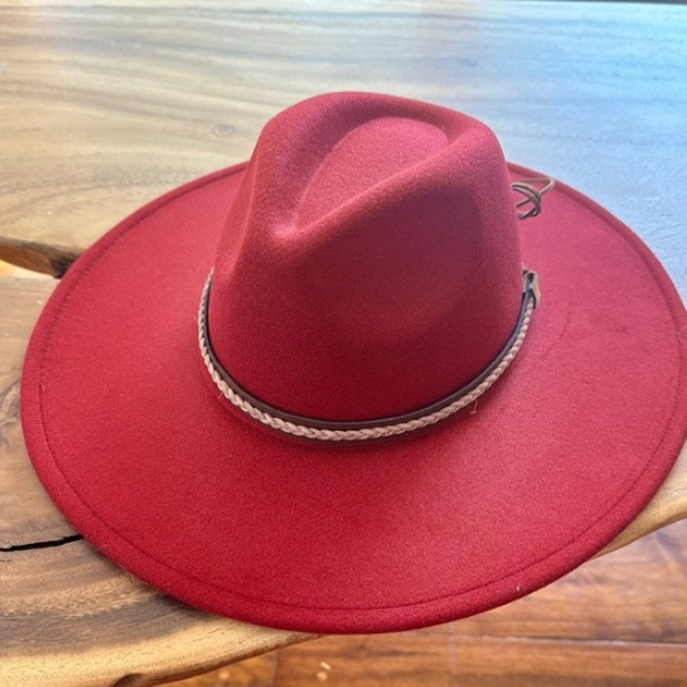 VEGAN FELT FEDORA W/ BRAID LEATHER  BELT