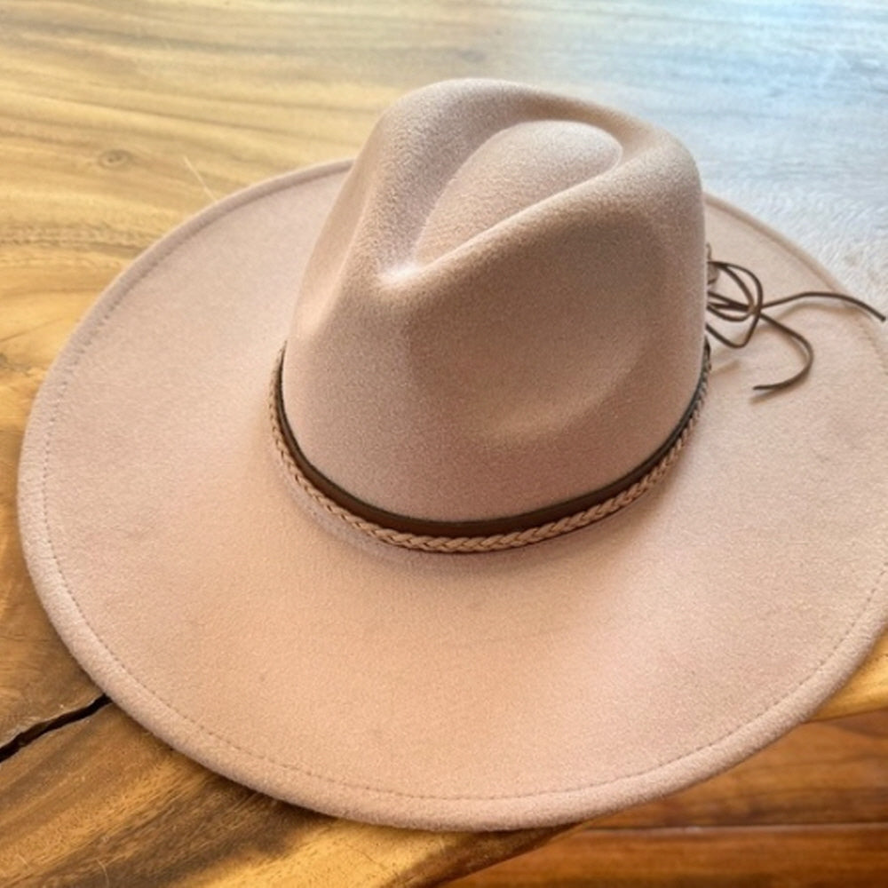 VEGAN FELT FEDORA W/ BRAID LEATHER  BELT