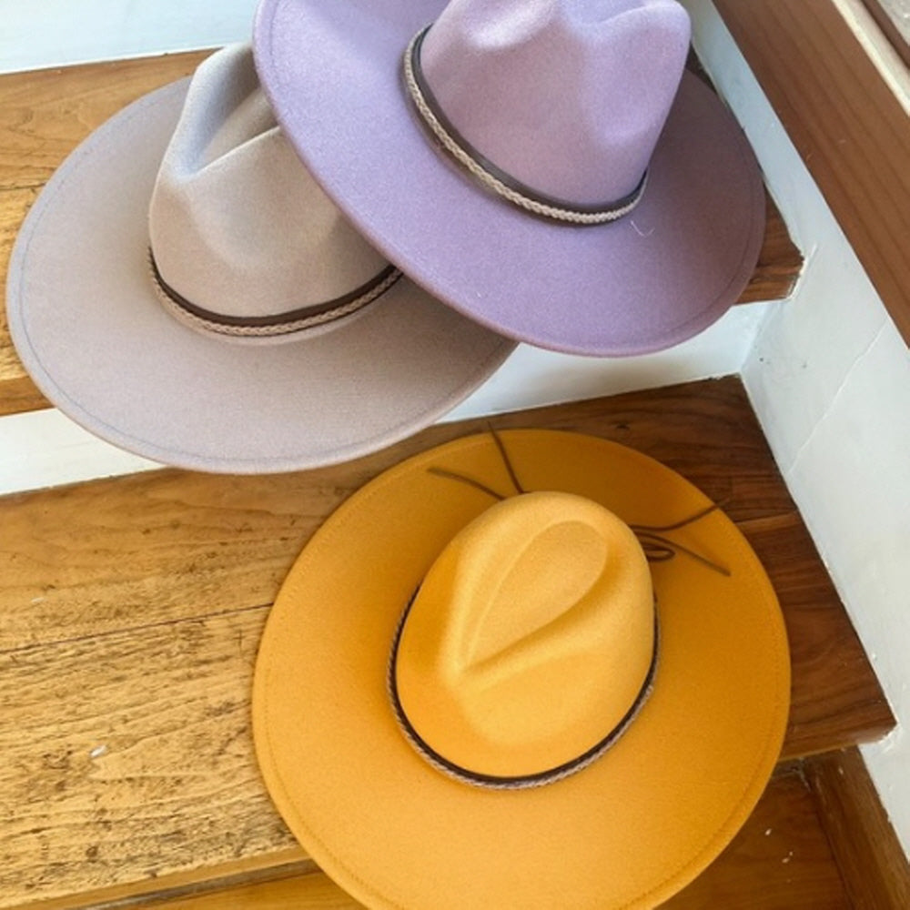 VEGAN FELT FEDORA W/ BRAID LEATHER  BELT