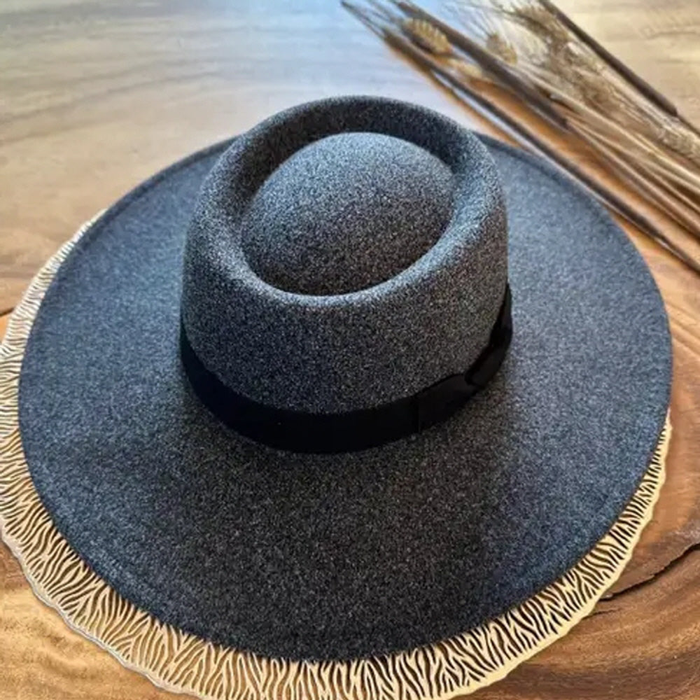 VEGAN FELT GAMBER HAT WITH RIBBONE