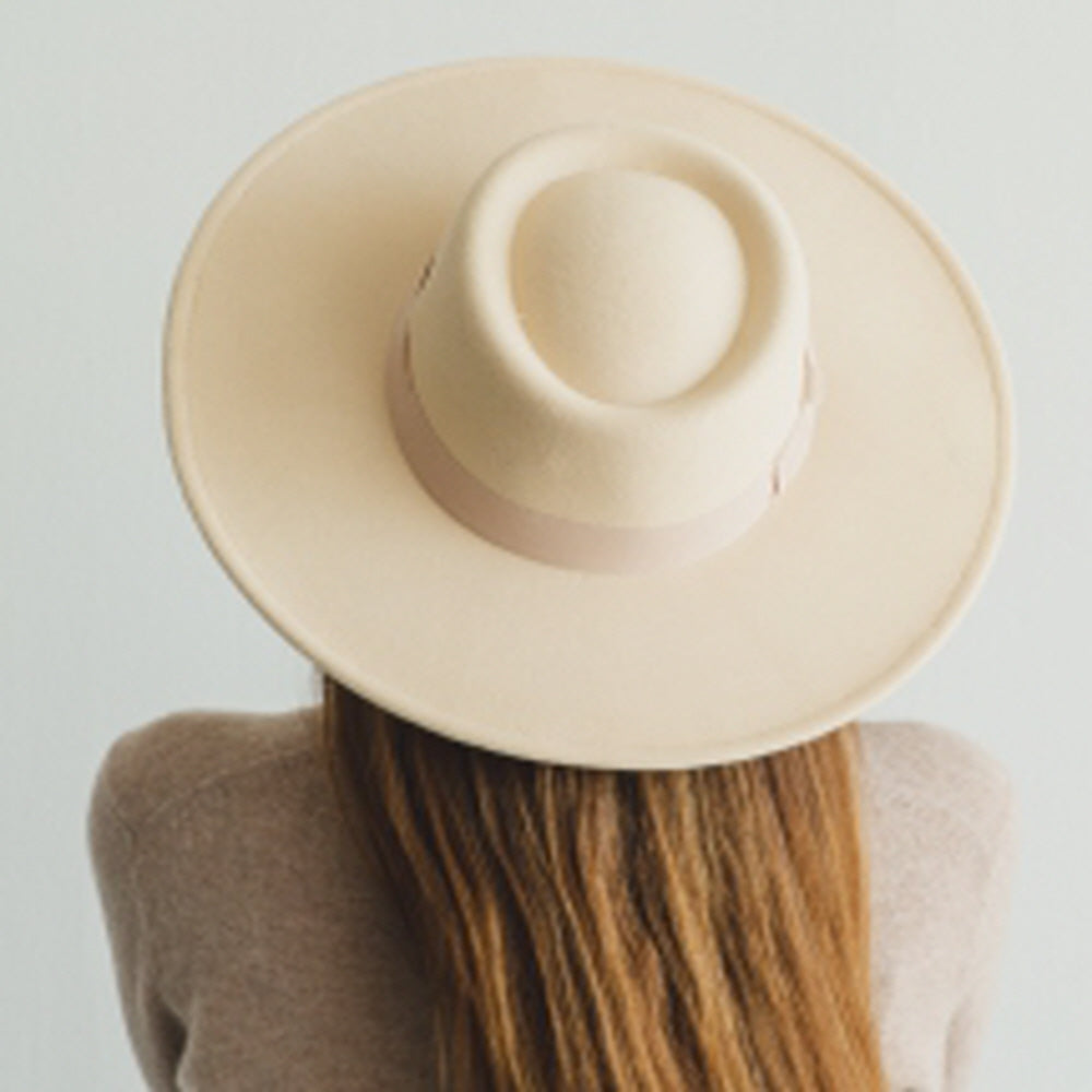 VEGAN FELT BOATER HAT WITH RIBBON