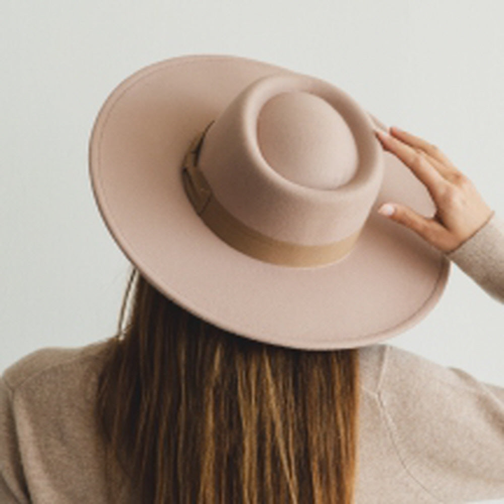 VEGAN FELT BOATER HAT WITH RIBBON