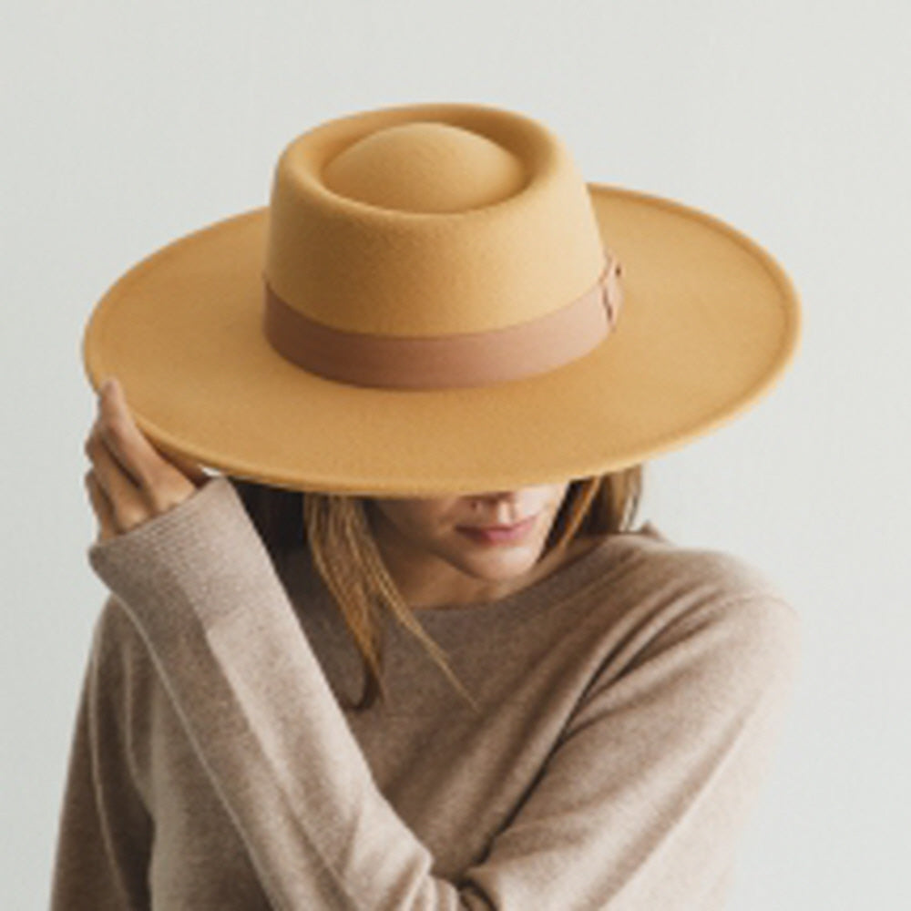 VEGAN FELT BOATER HAT WITH RIBBON