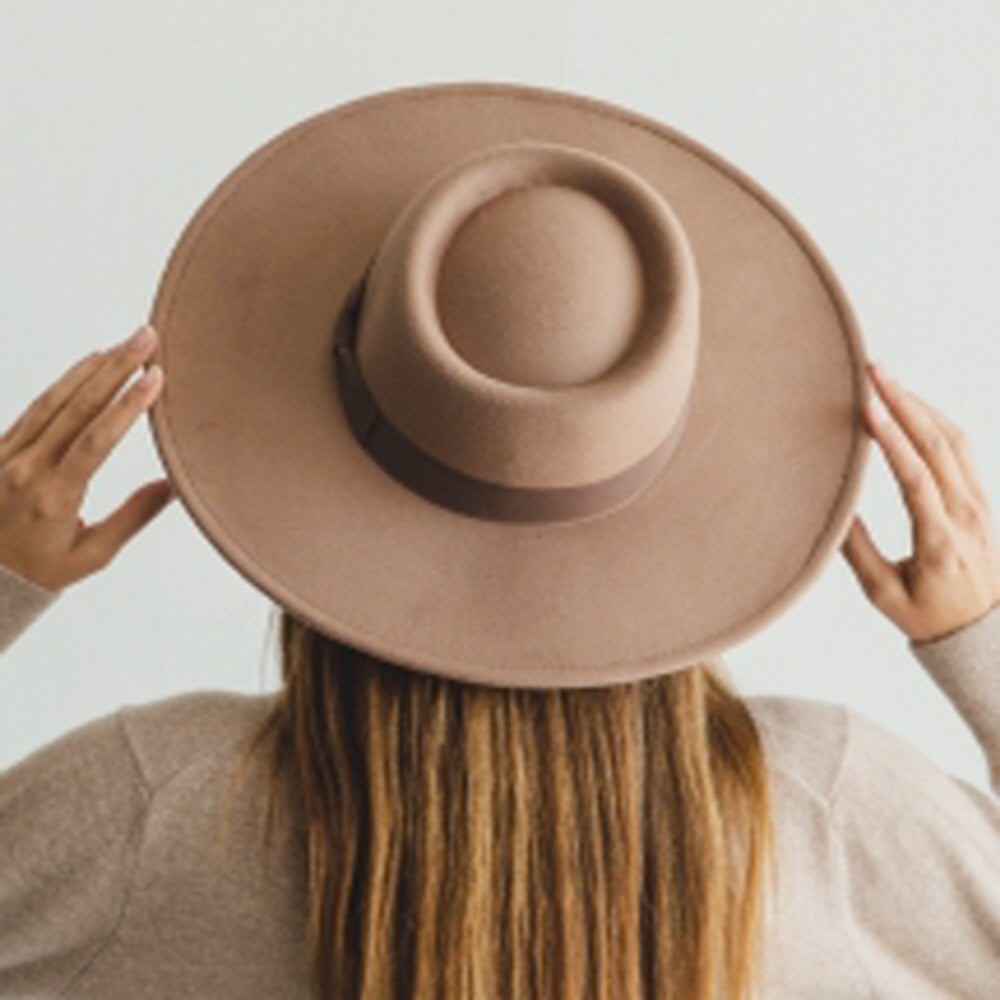 VEGAN FELT BOATER HAT WITH RIBBON