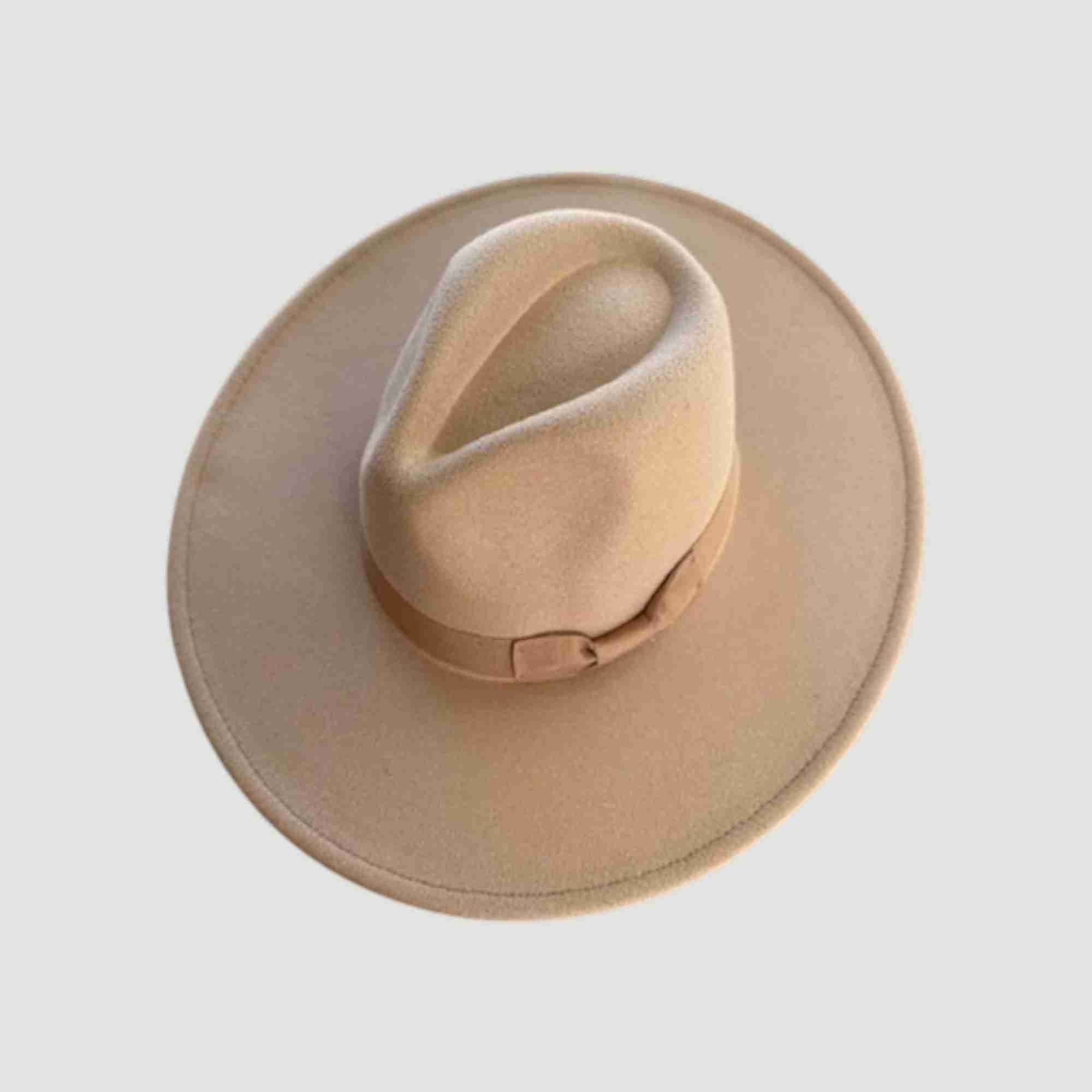 Vegan Felt Wide Brim Panama Rancher Hat Matching grosgrain band-24 Colors