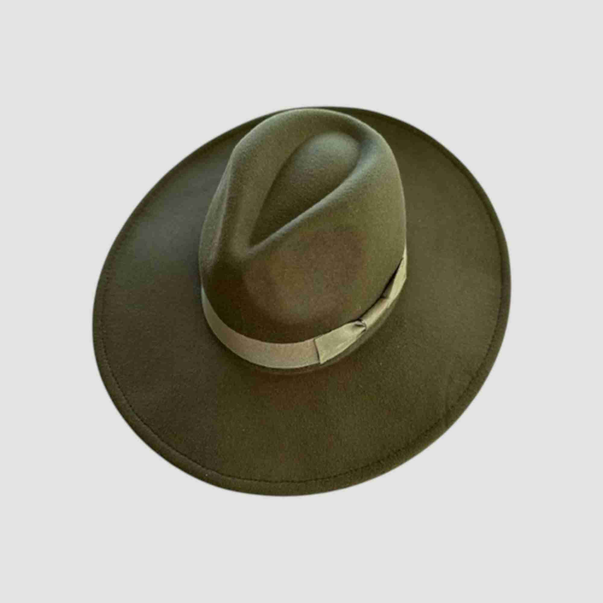 Vegan Felt Wide Brim Panama Rancher Hat Matching grosgrain band-24 Colors