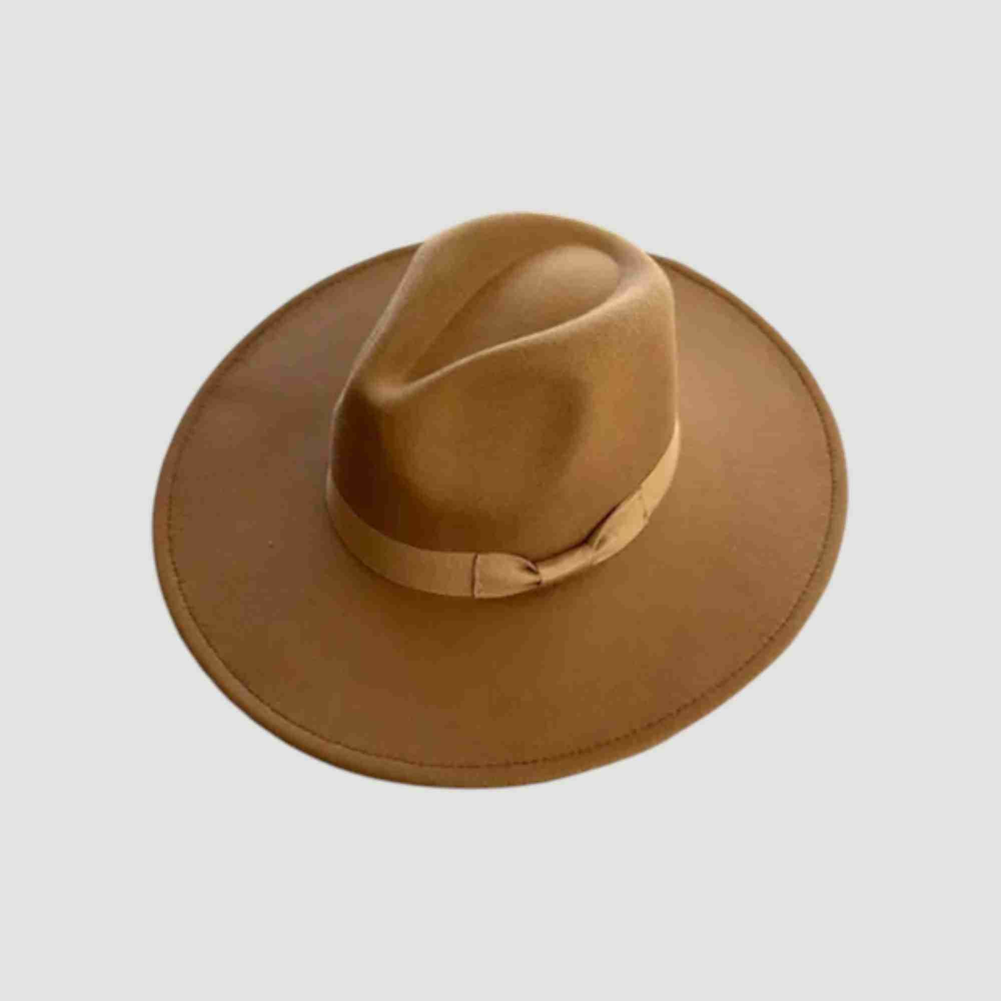 Vegan Felt Wide Brim Panama Rancher Hat Matching grosgrain band-24 Colors