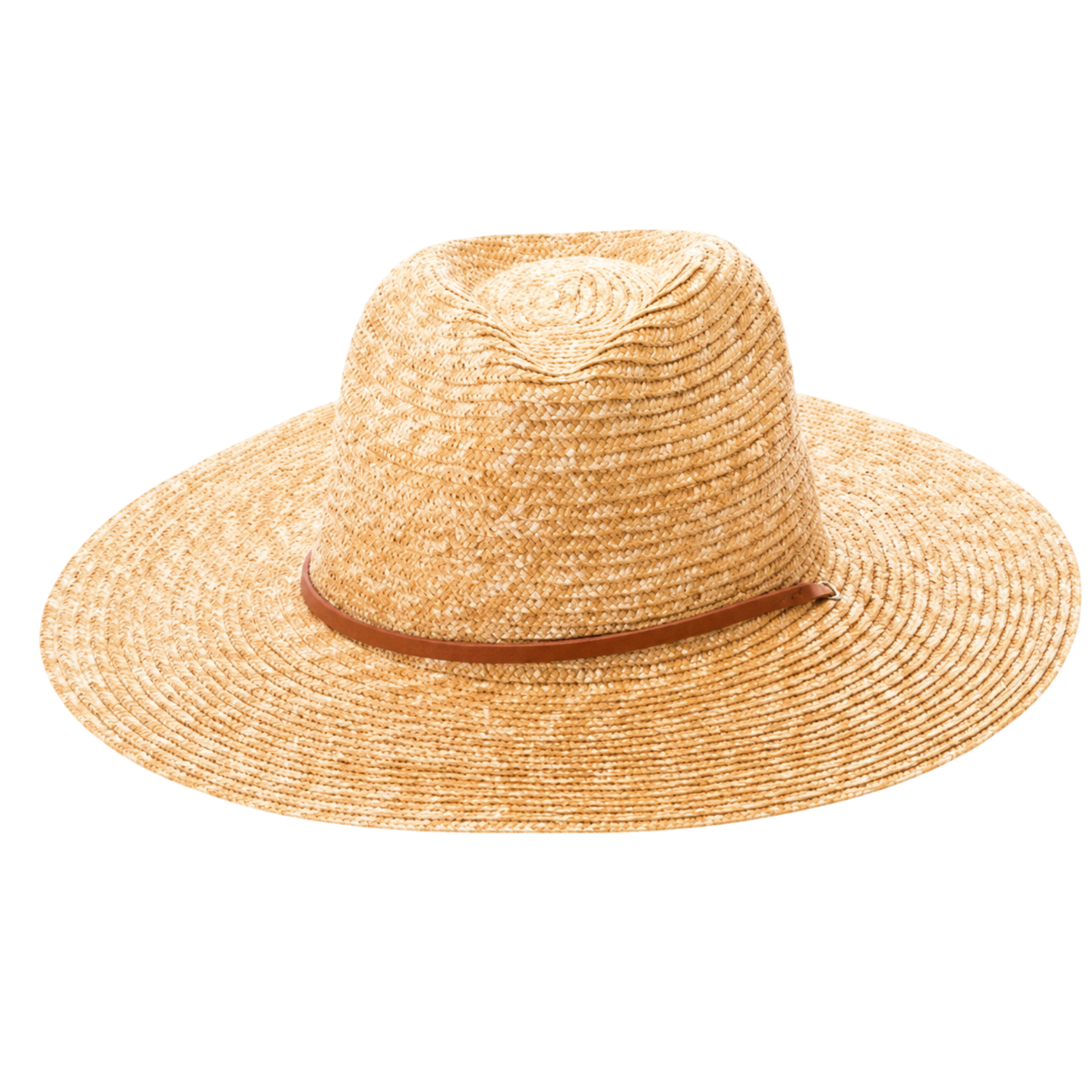 Wheat Straw Wide Brim Rancher Hat with Leather Chin Cord