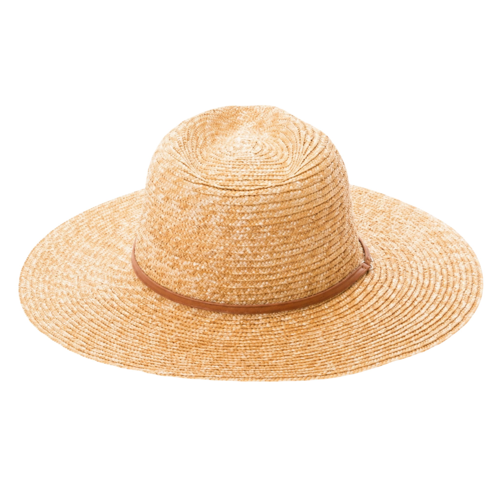 Wheat Straw Wide Brim Rancher Hat with Leather Chin Cord