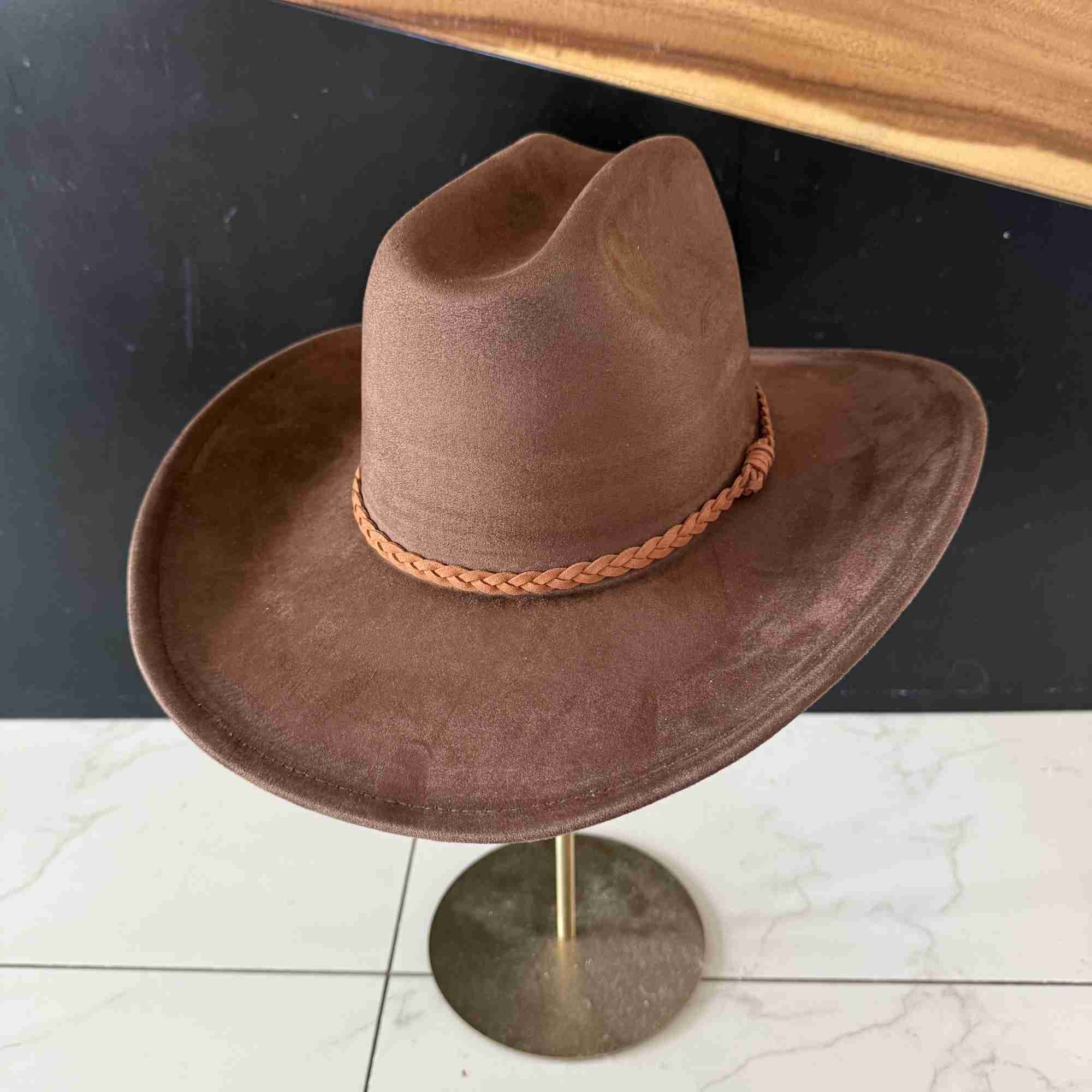 Vegan Suede Cattleman Hat W/Braide suede hat band
