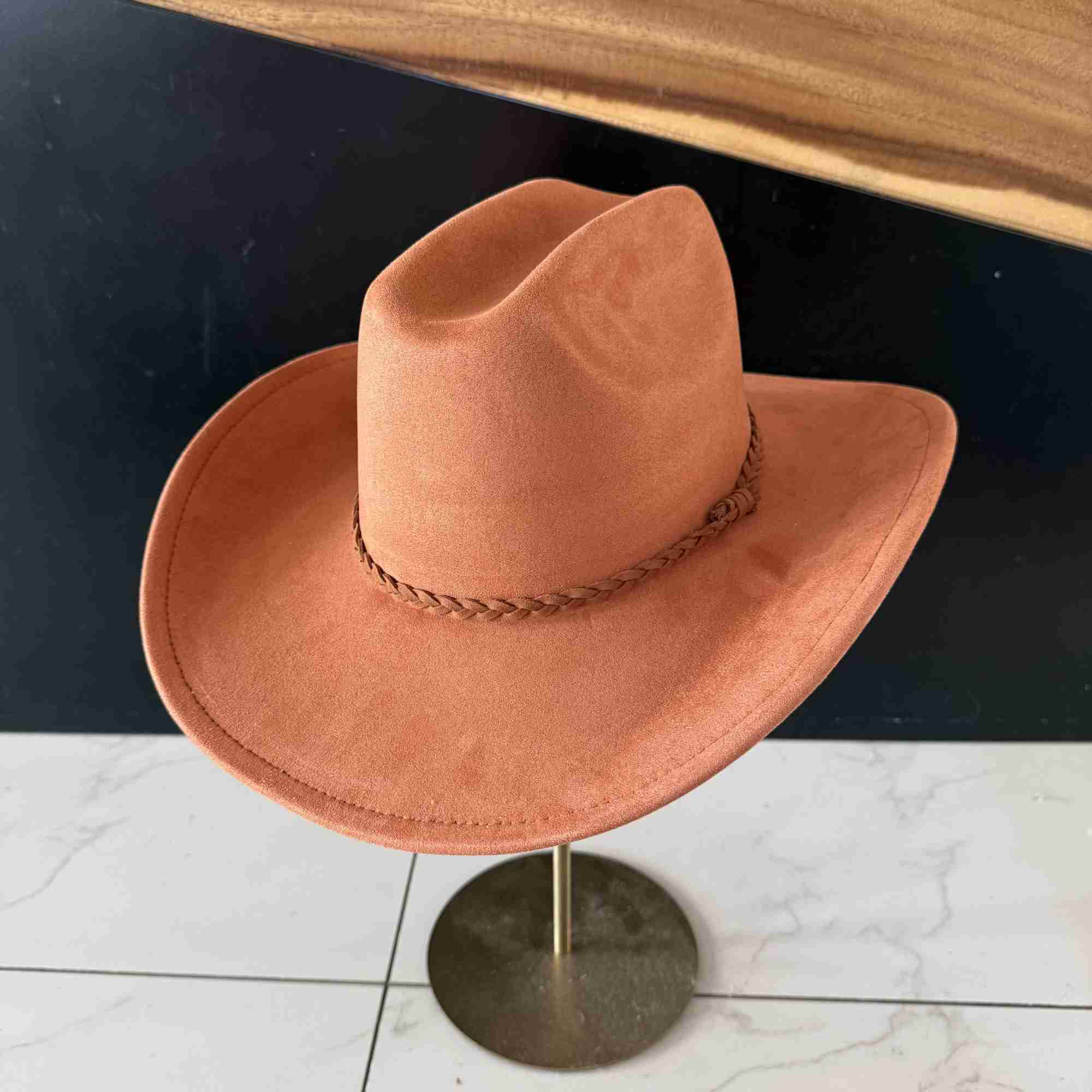 Vegan Suede Cattleman Hat W/Braide suede hat band