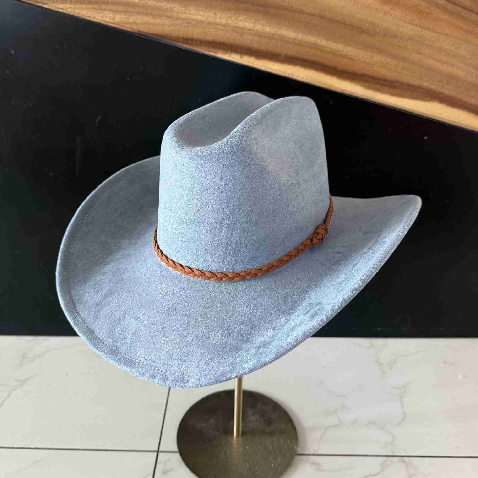 Vegan Suede Cattleman Hat W/Braide suede hat band