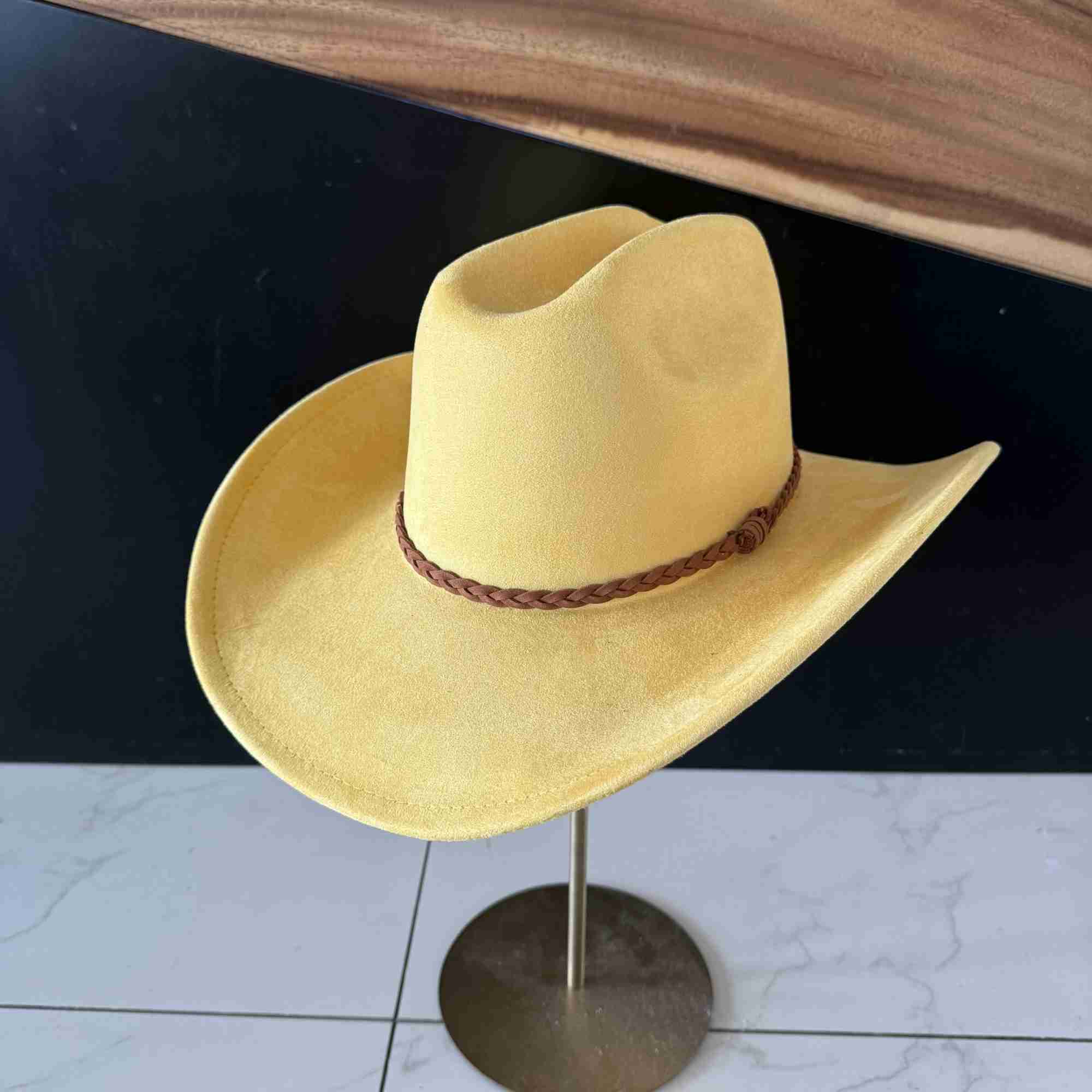 Vegan Suede Cattleman Hat W/Braide suede hat band