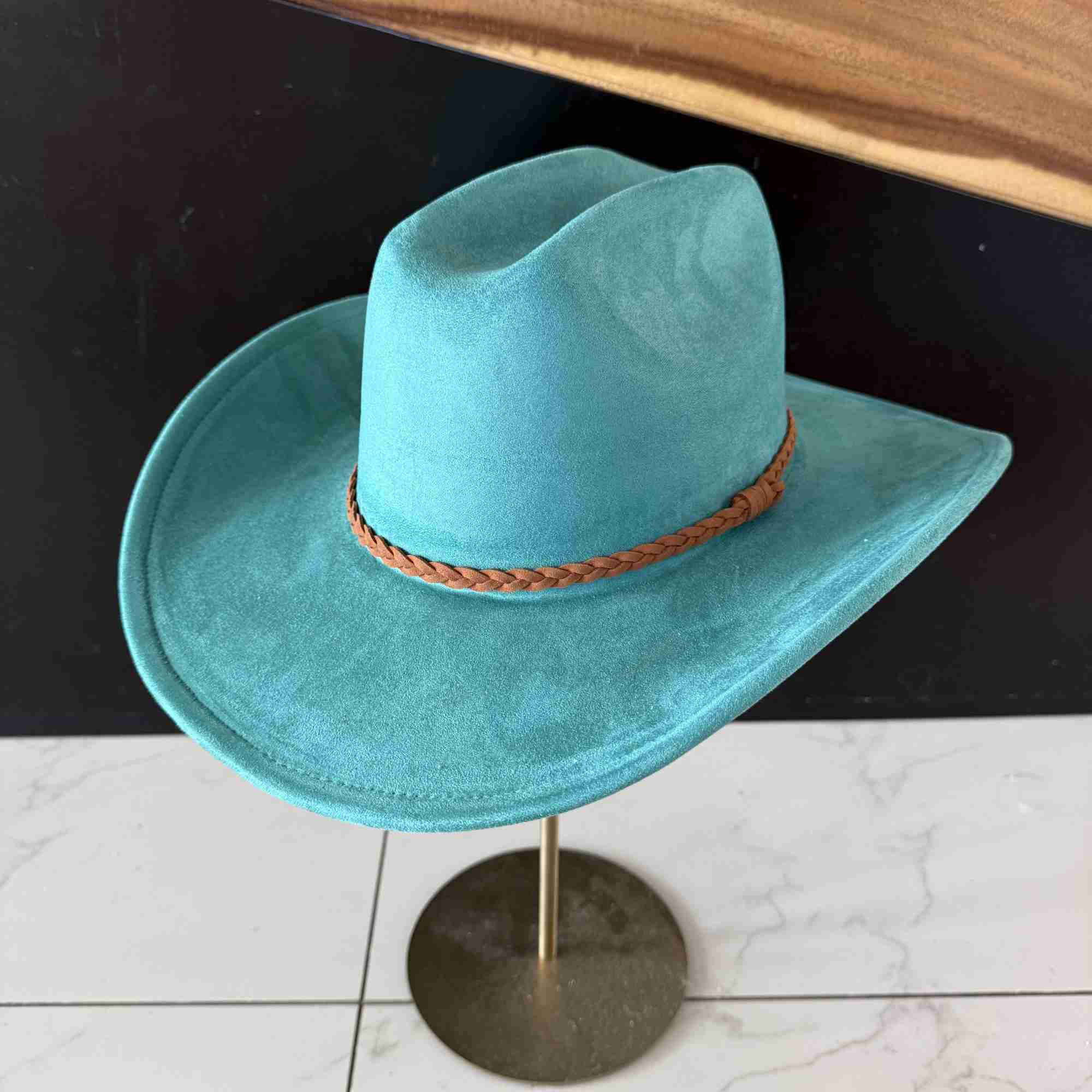 Vegan Suede Cattleman Hat W/Braide suede hat band