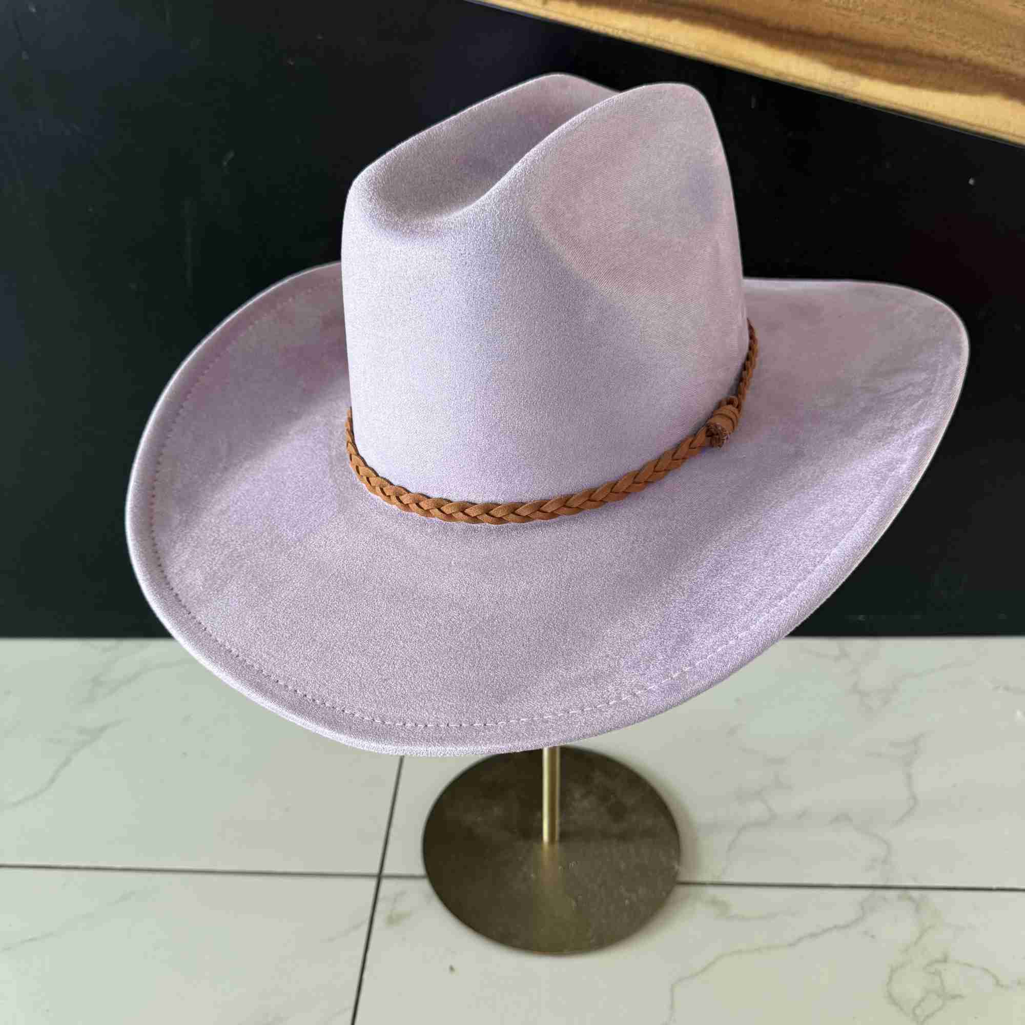 Vegan Suede Cattleman Hat W/Braide suede hat band