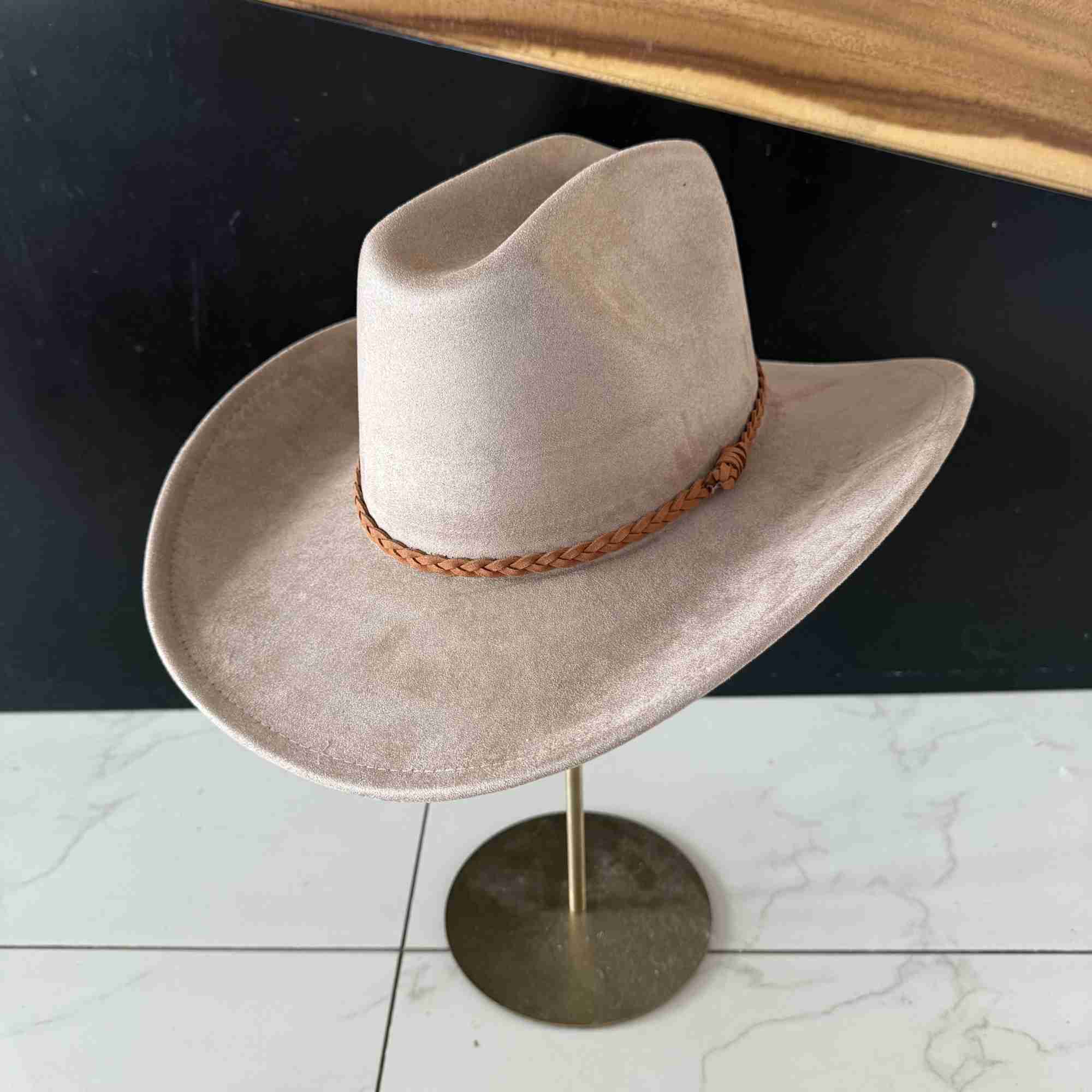 Vegan Suede Cattleman Hat W/Braide suede hat band