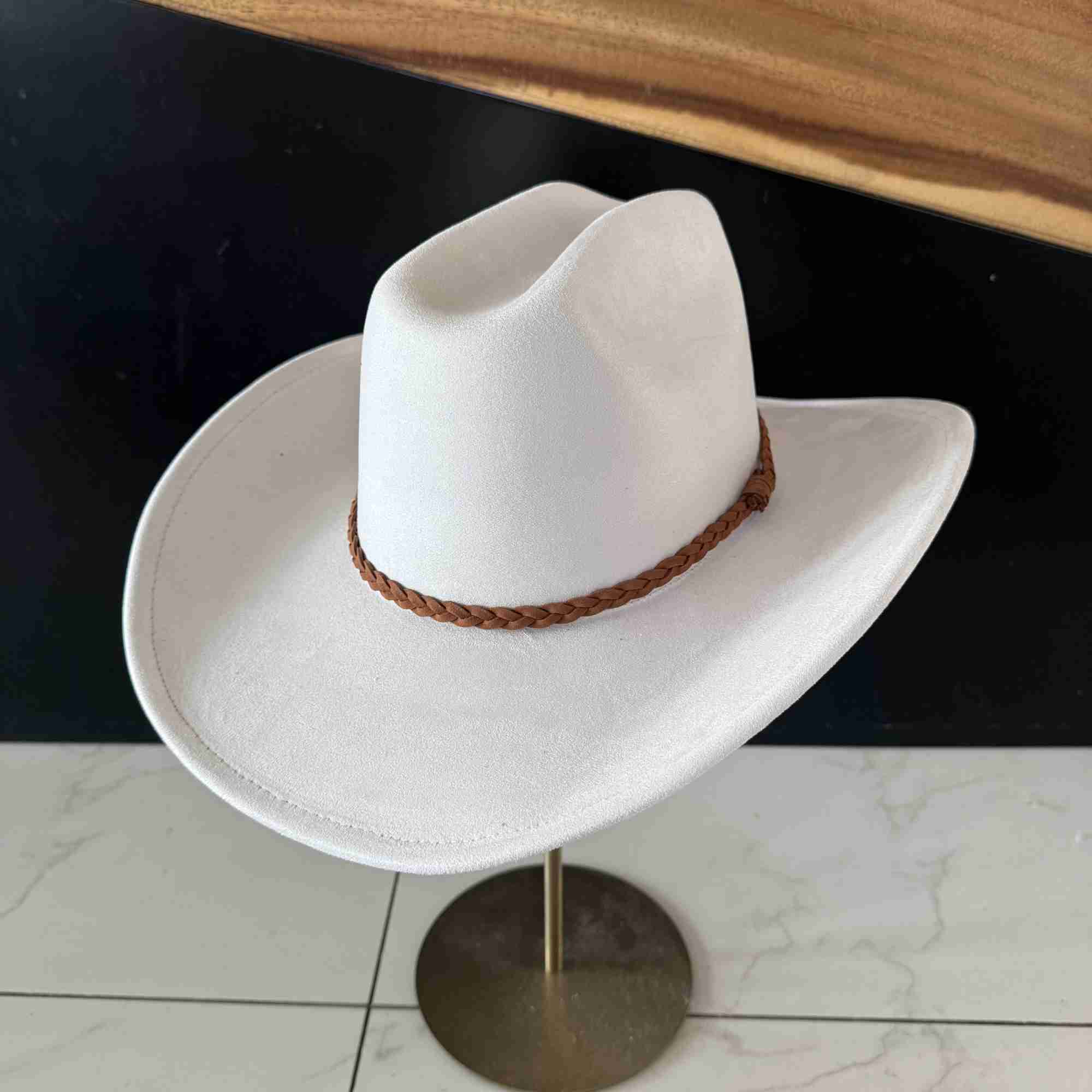 Vegan Suede Cattleman Hat W/Braide suede hat band