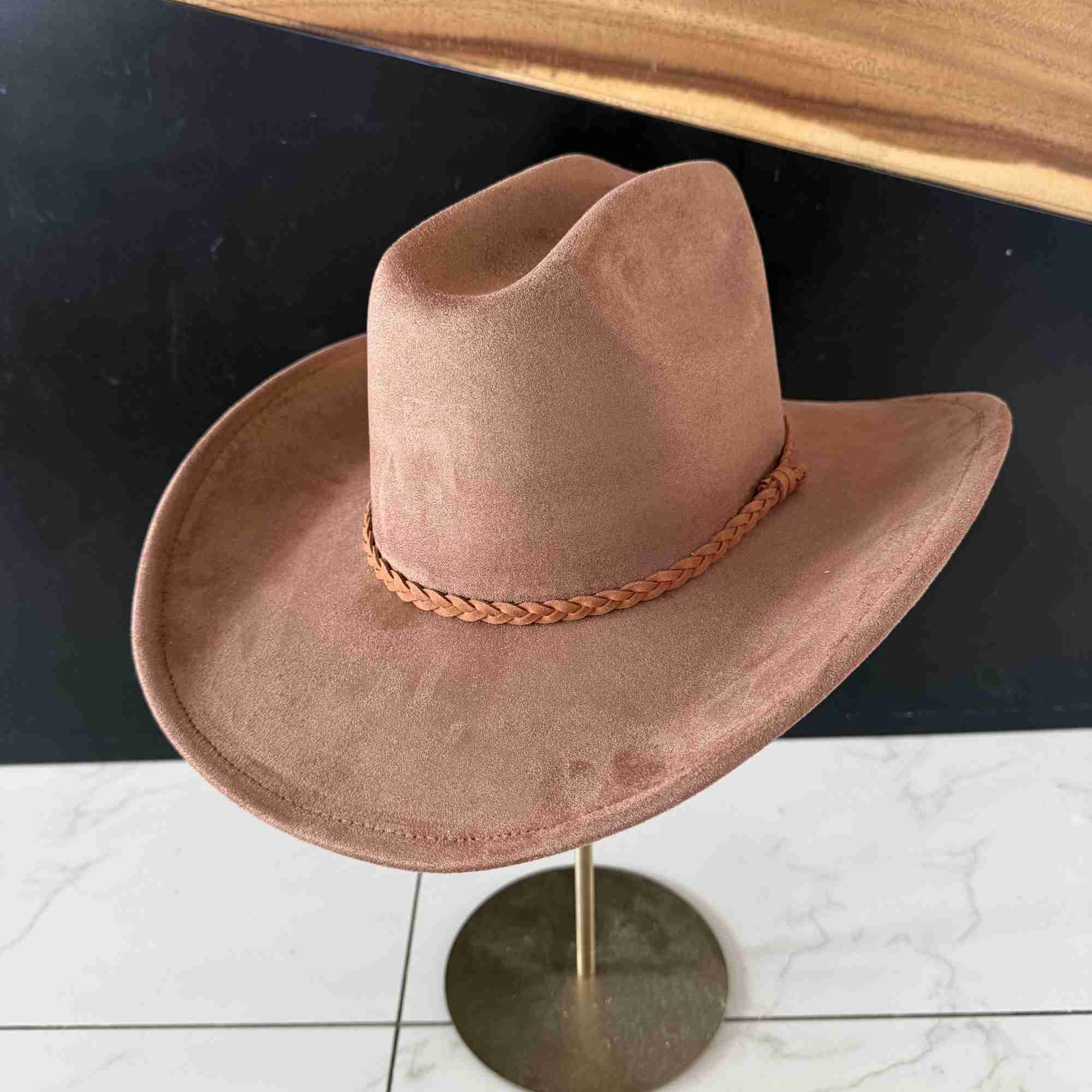 Vegan Suede Cattleman Hat W/Braide suede hat band