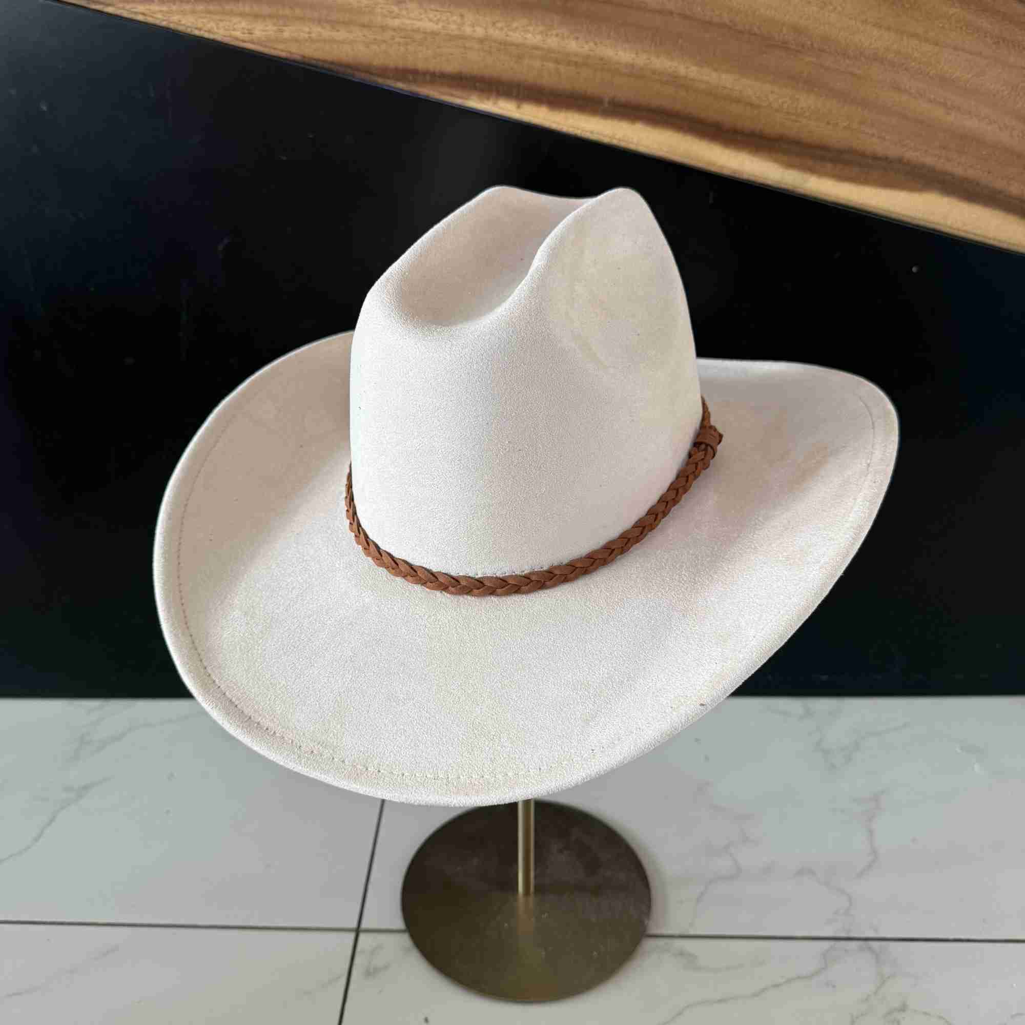 Vegan Suede Cattleman Hat W/Braide suede hat band