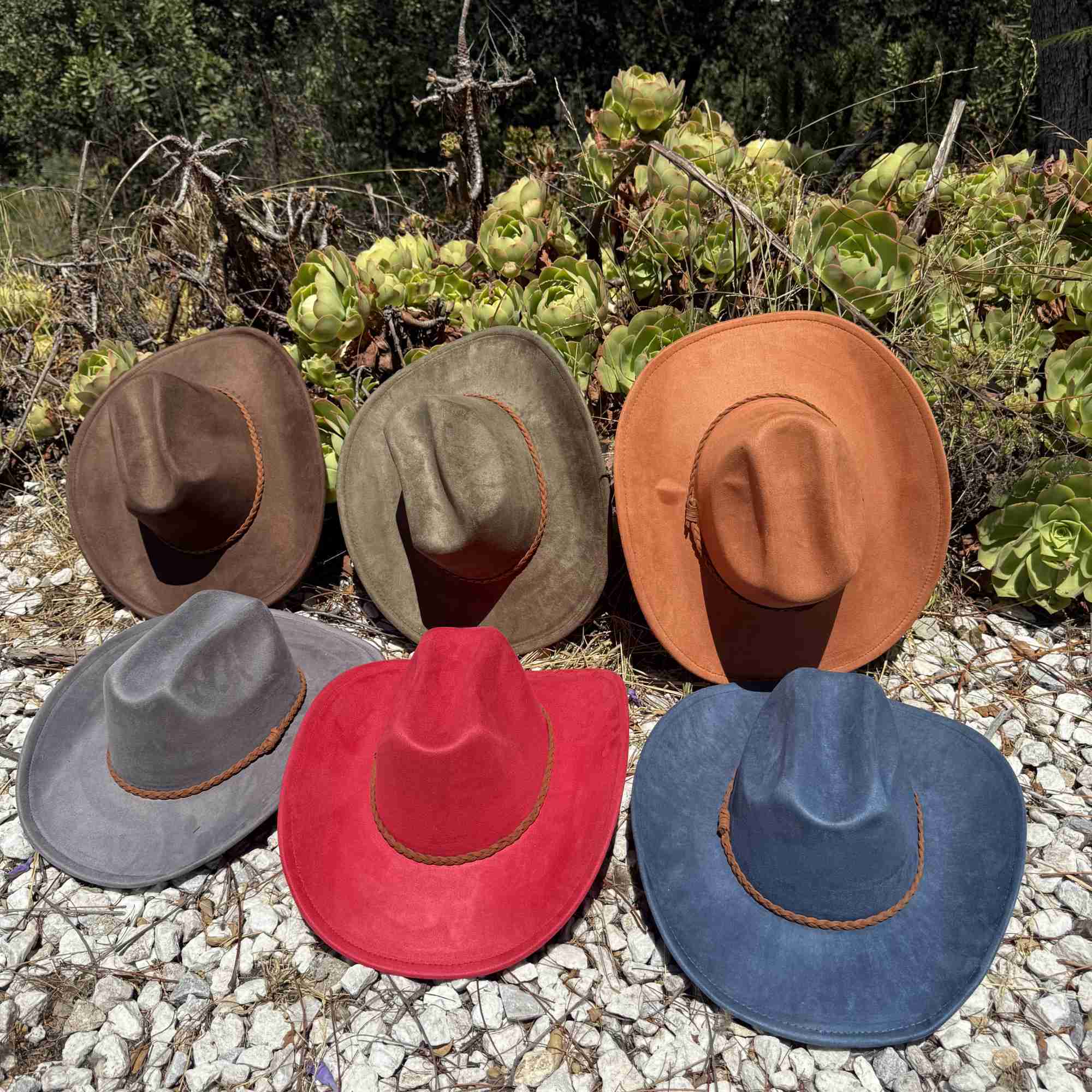 Vegan Suede Cattleman Hat W/Braide suede hat band