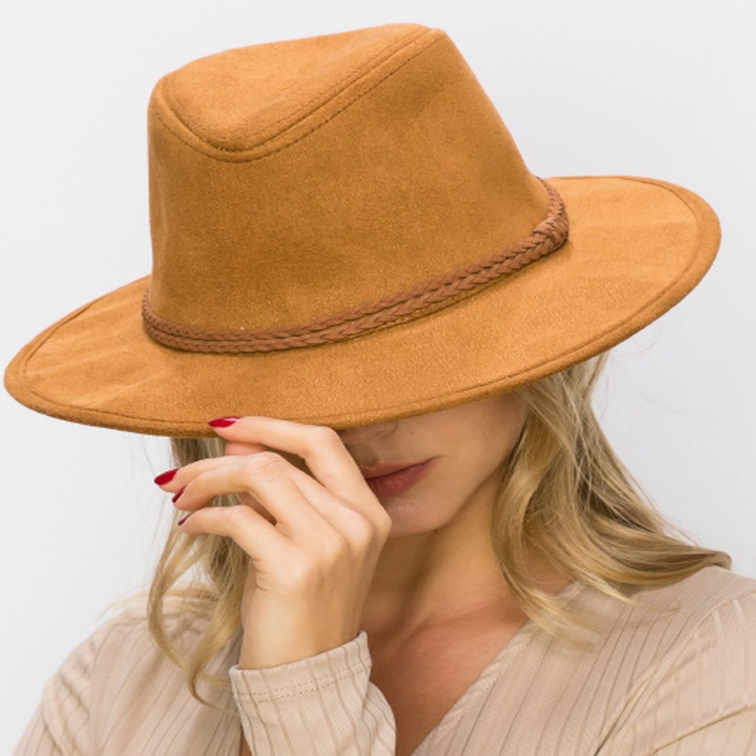 SHORT BRIM SUEDE RANCHER HAT  W/ BRAIDE SUEDE BEELT