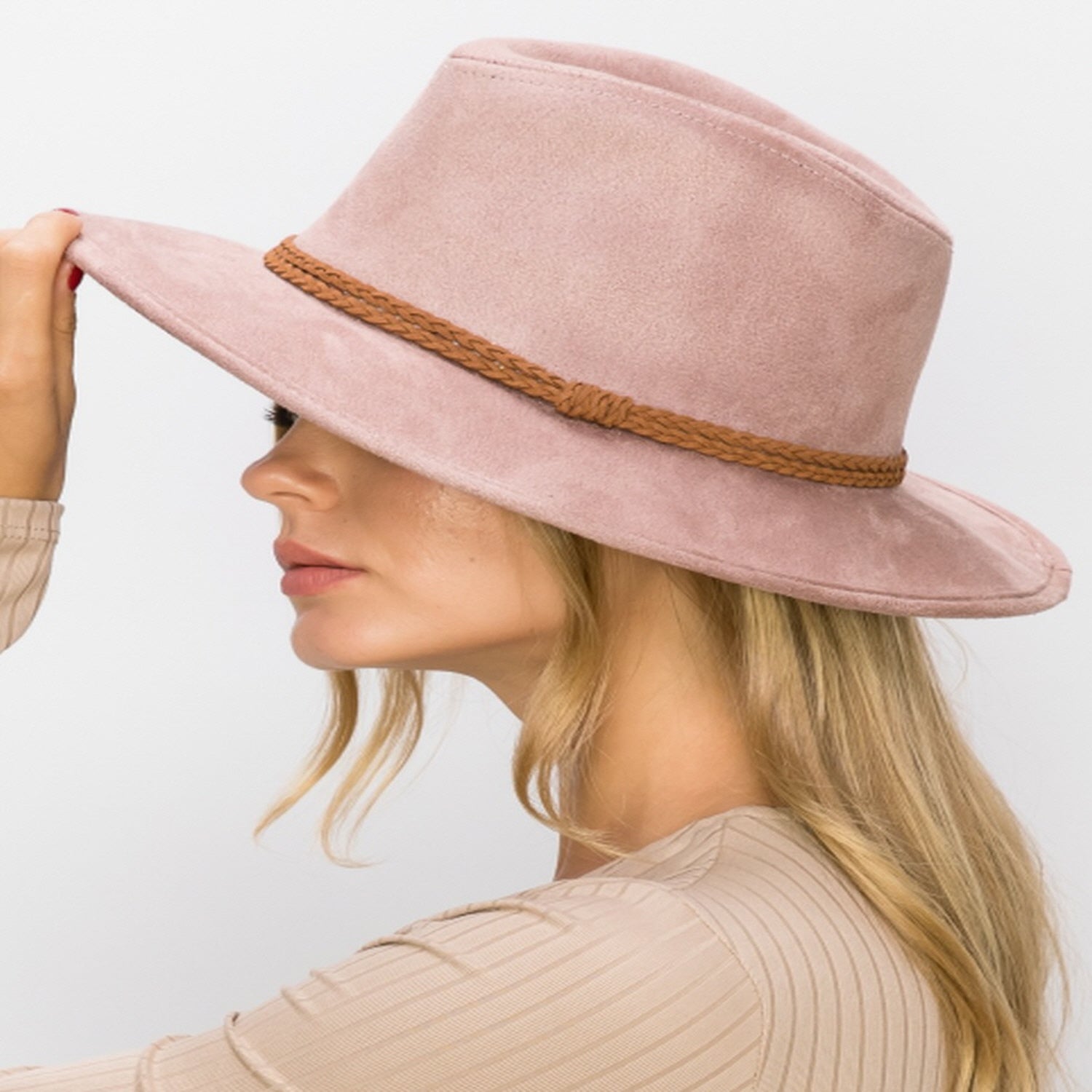 SHORT BRIM SUEDE RANCHER HAT  W/ BRAIDE SUEDE BEELT