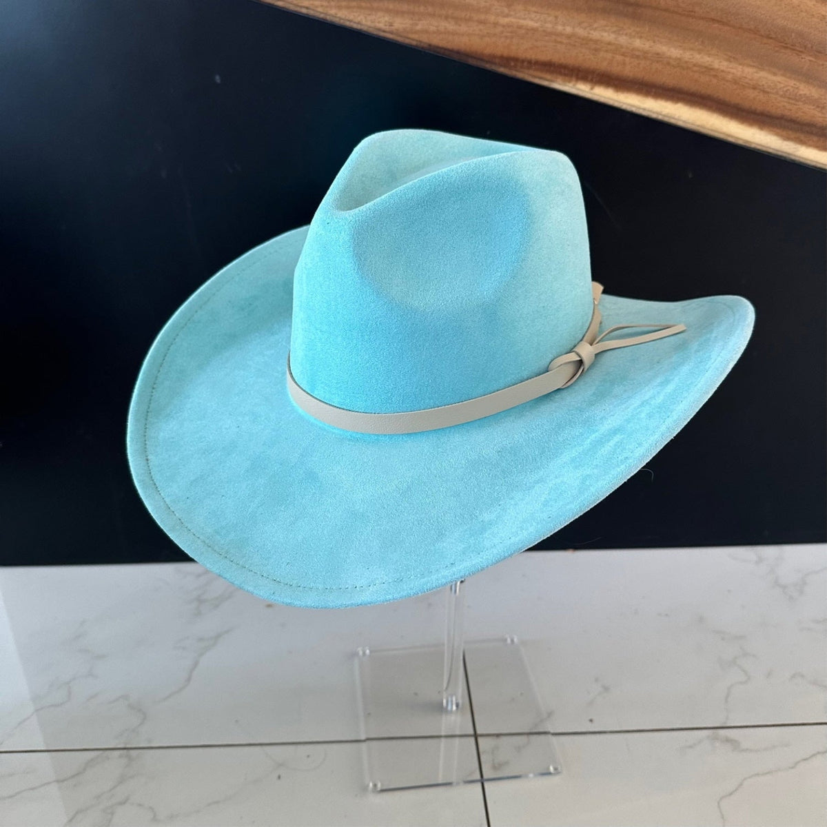 Vegan Suede Cowboy Hat with Leather Belt