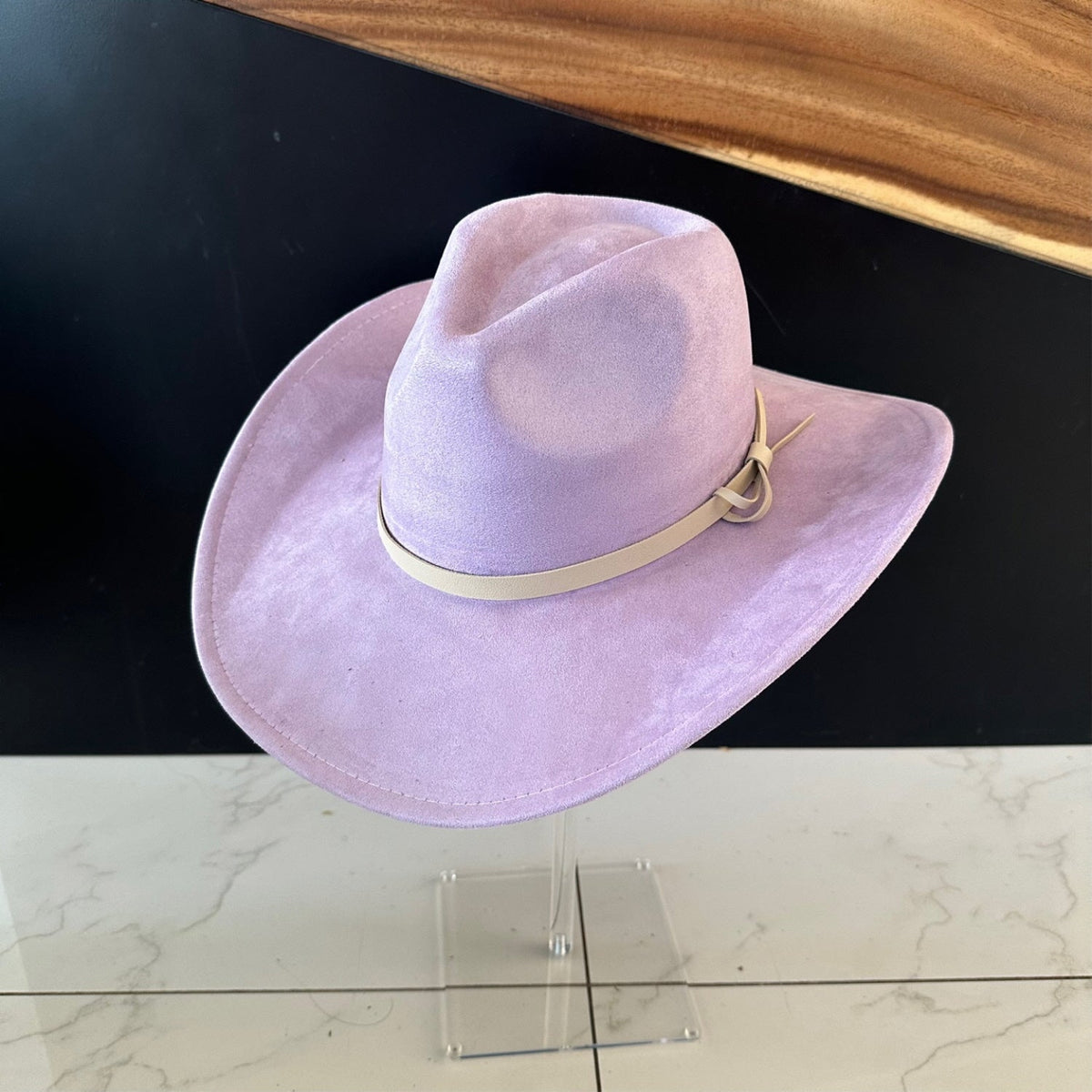 Vegan Suede Cowboy Hat with Leather Belt