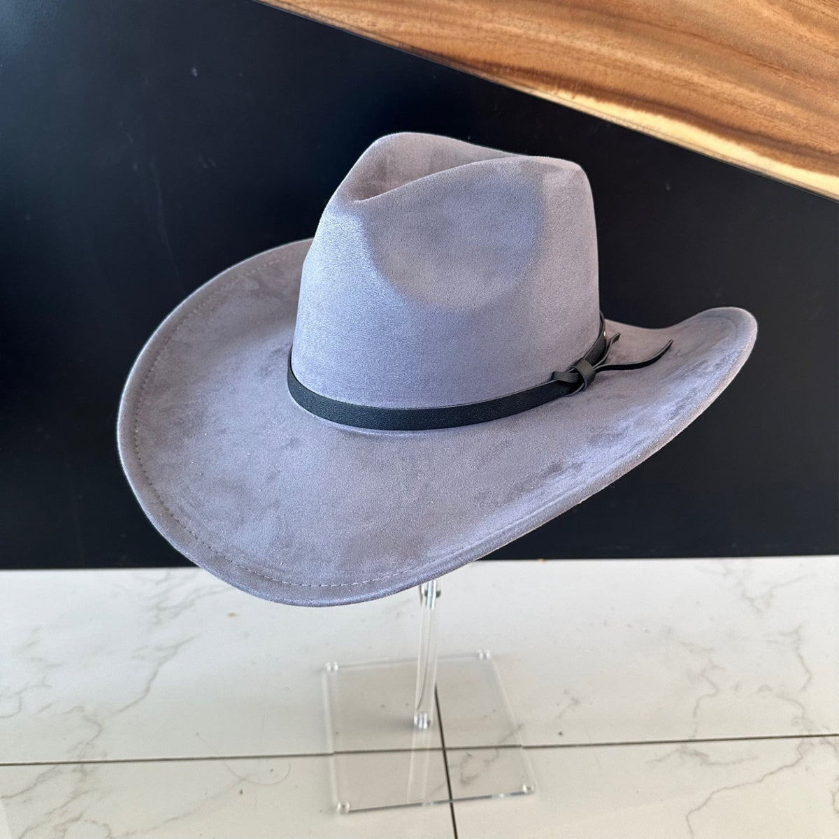 Vegan Suede Cowboy Hat with Leather Belt