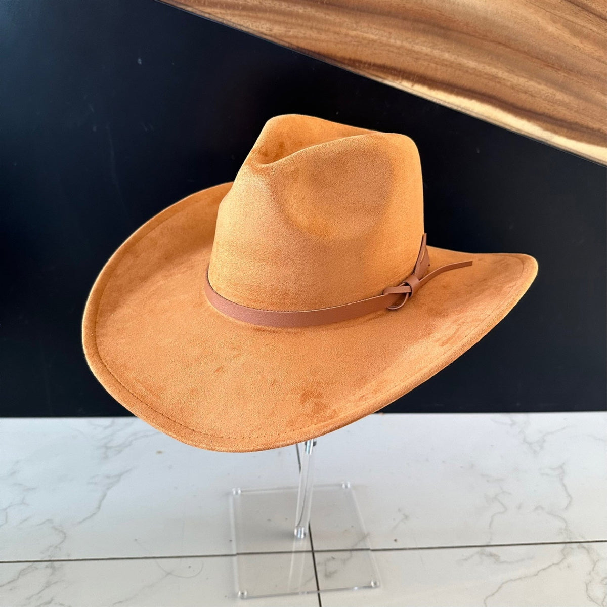 Vegan Suede Cowboy Hat with Leather Belt
