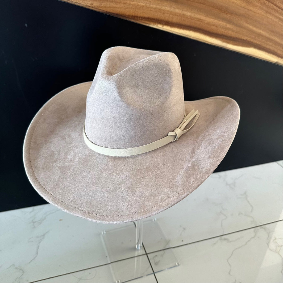 Vegan Suede Cowboy Hat with Leather Belt