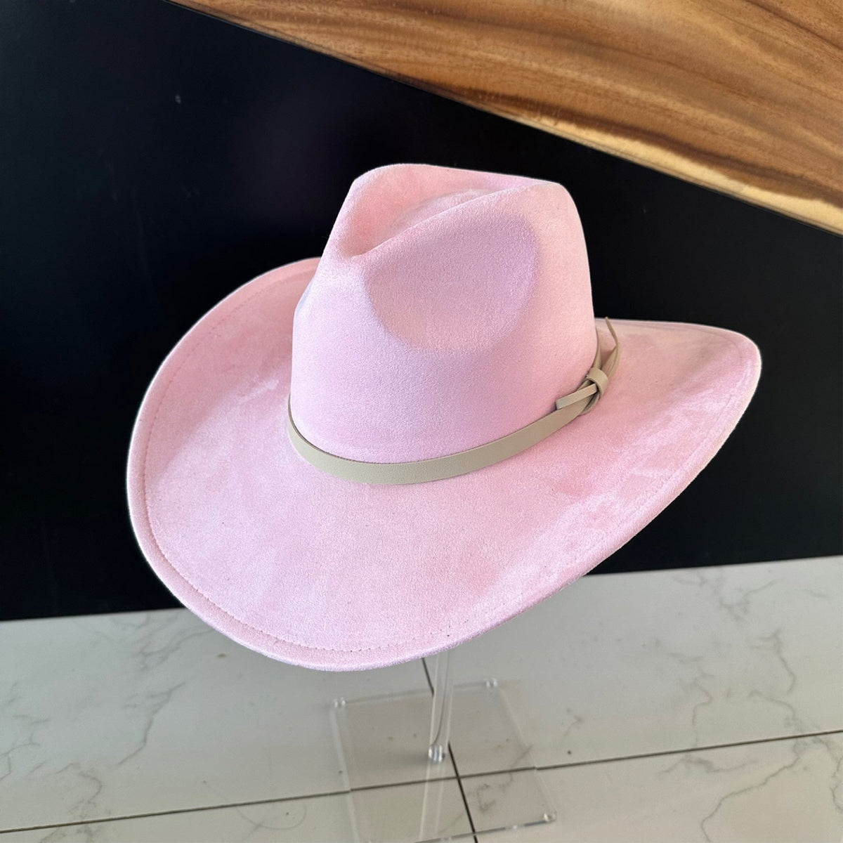 Vegan Suede Cowboy Hat with Leather Belt