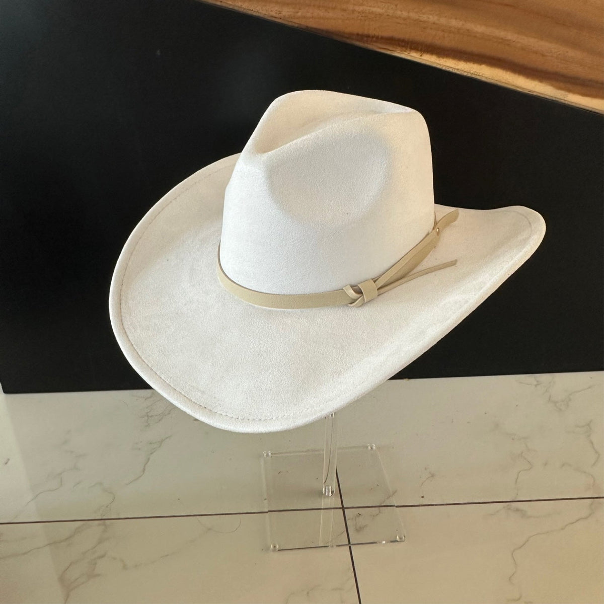 Vegan Suede Cowboy Hat with Leather Belt