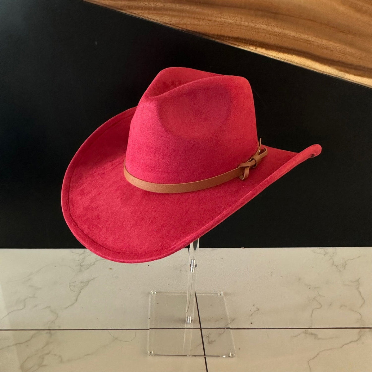 Vegan Suede Cowboy Hat with Leather Belt