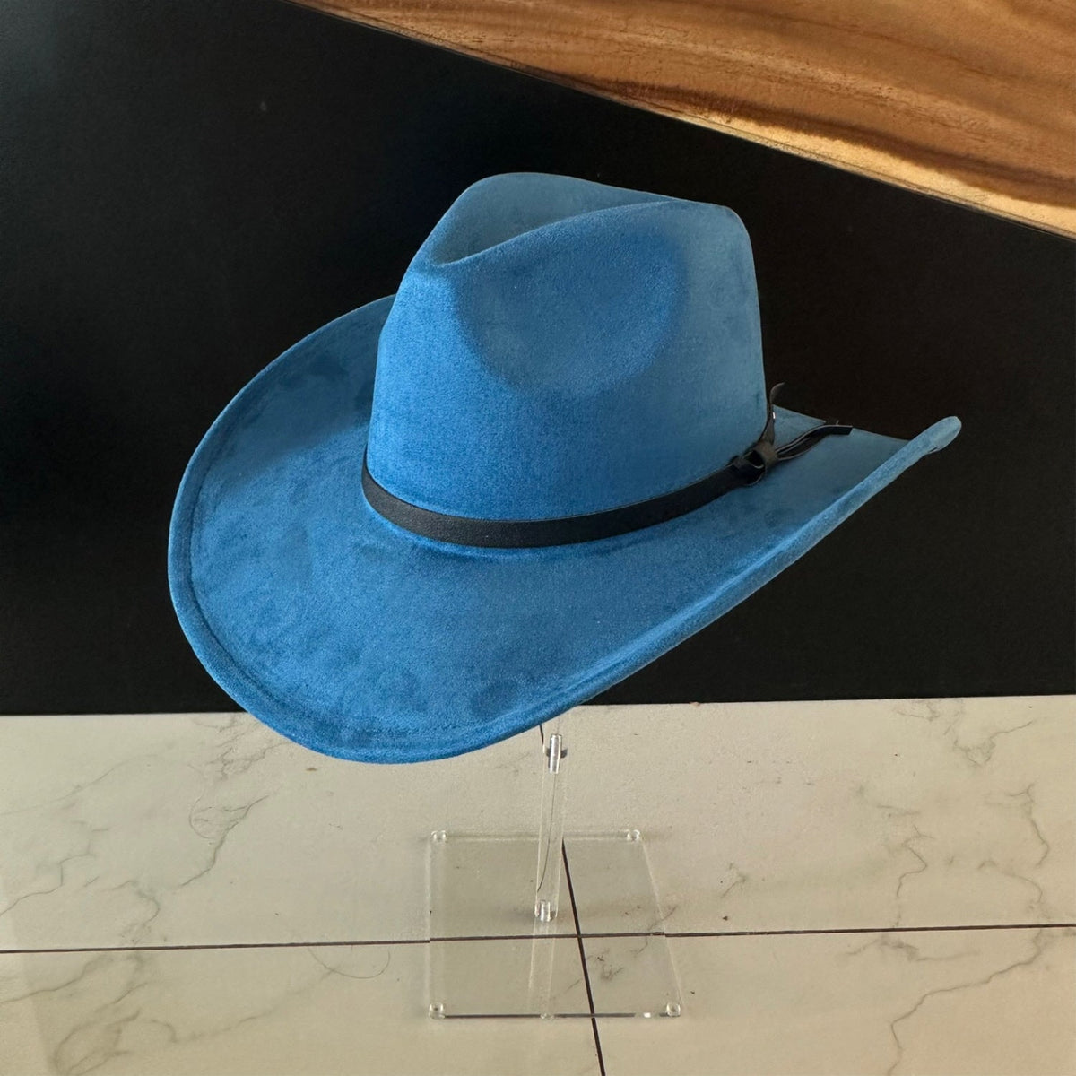 Vegan Suede Cowboy Hat with Leather Belt