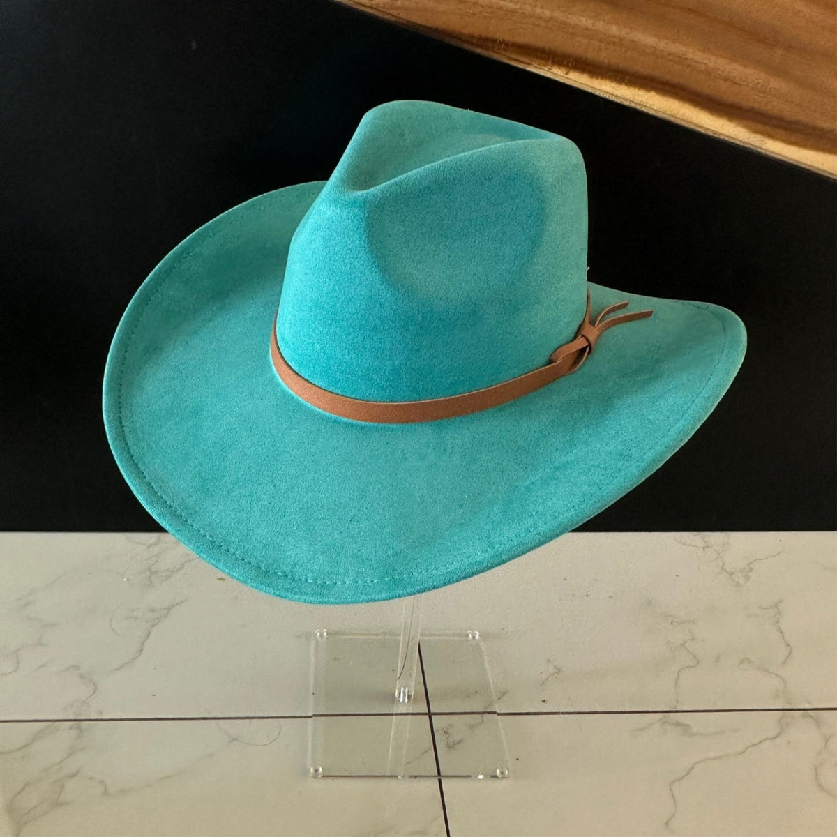 Vegan Suede Cowboy Hat with Leather Belt
