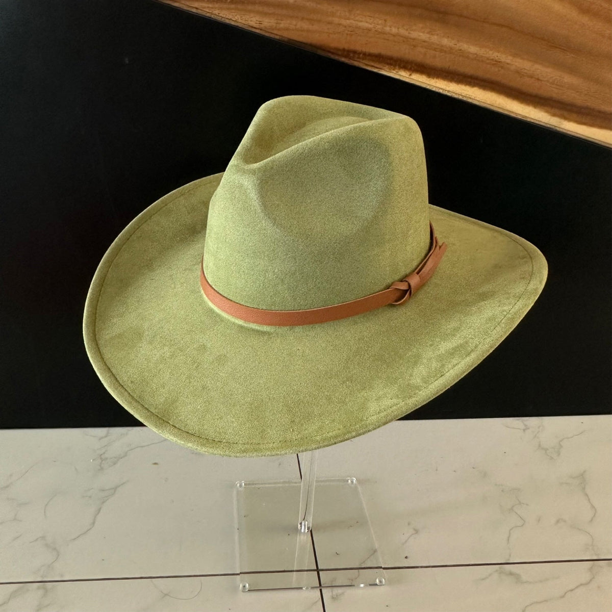 Vegan Suede Cowboy Hat with Leather Belt