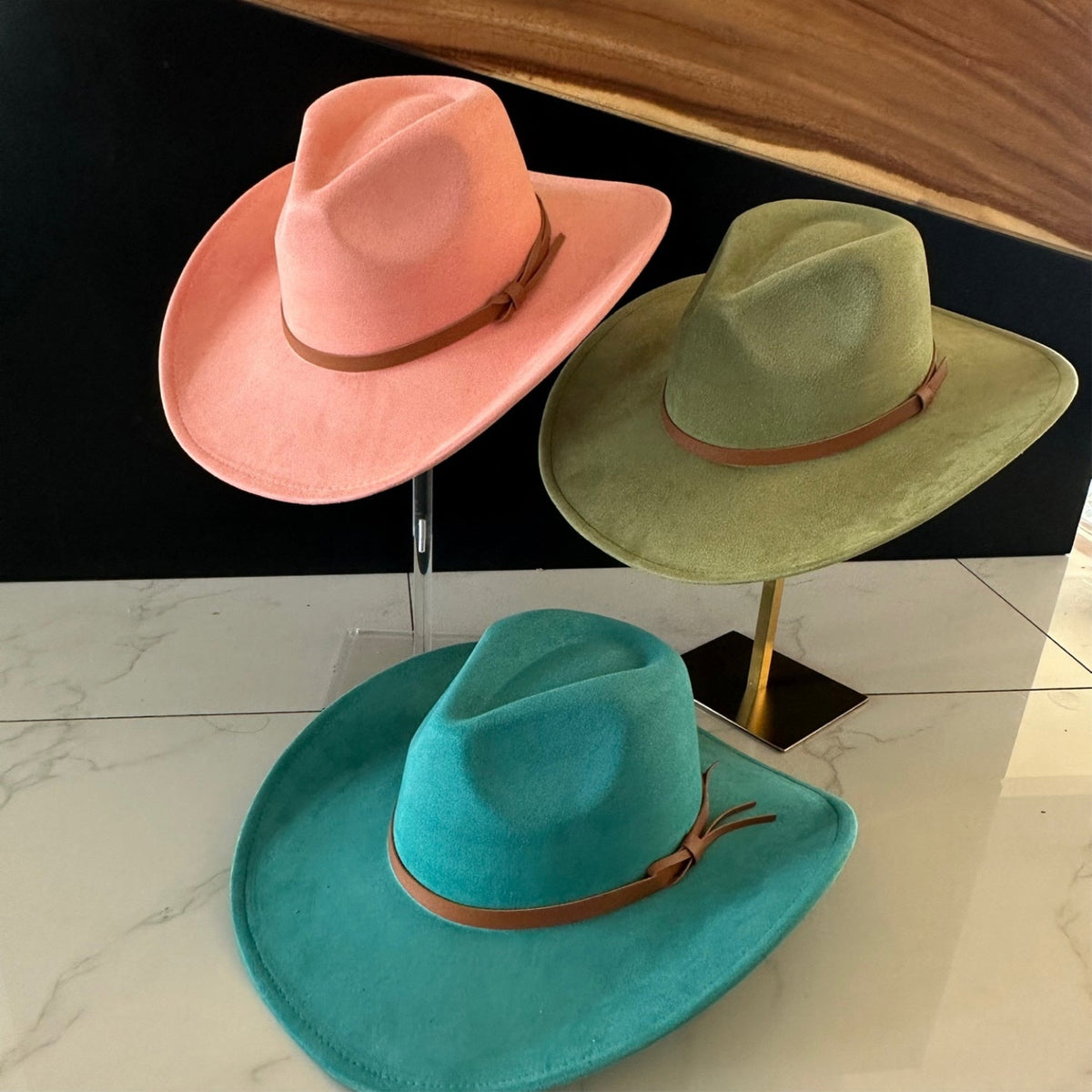 Vegan Suede Cowboy Hat with Leather Belt