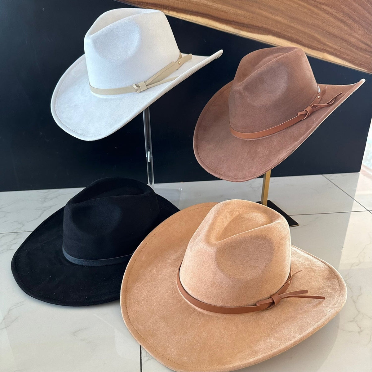 Vegan Suede Cowboy Hat with Leather Belt