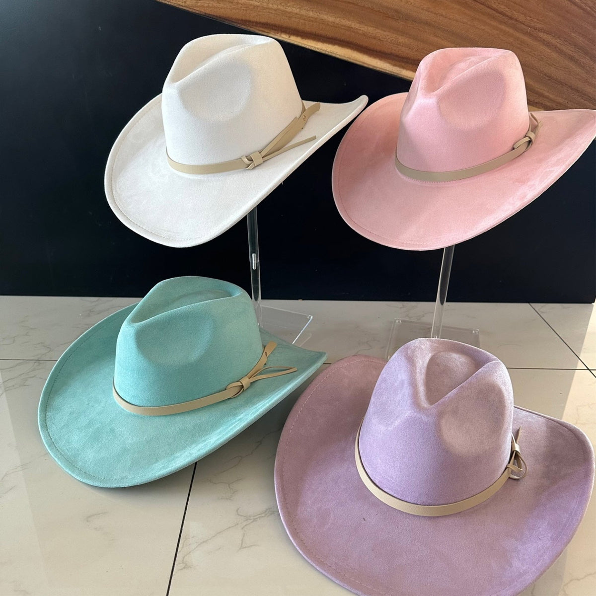 Vegan Suede Cowboy Hat with Leather Belt