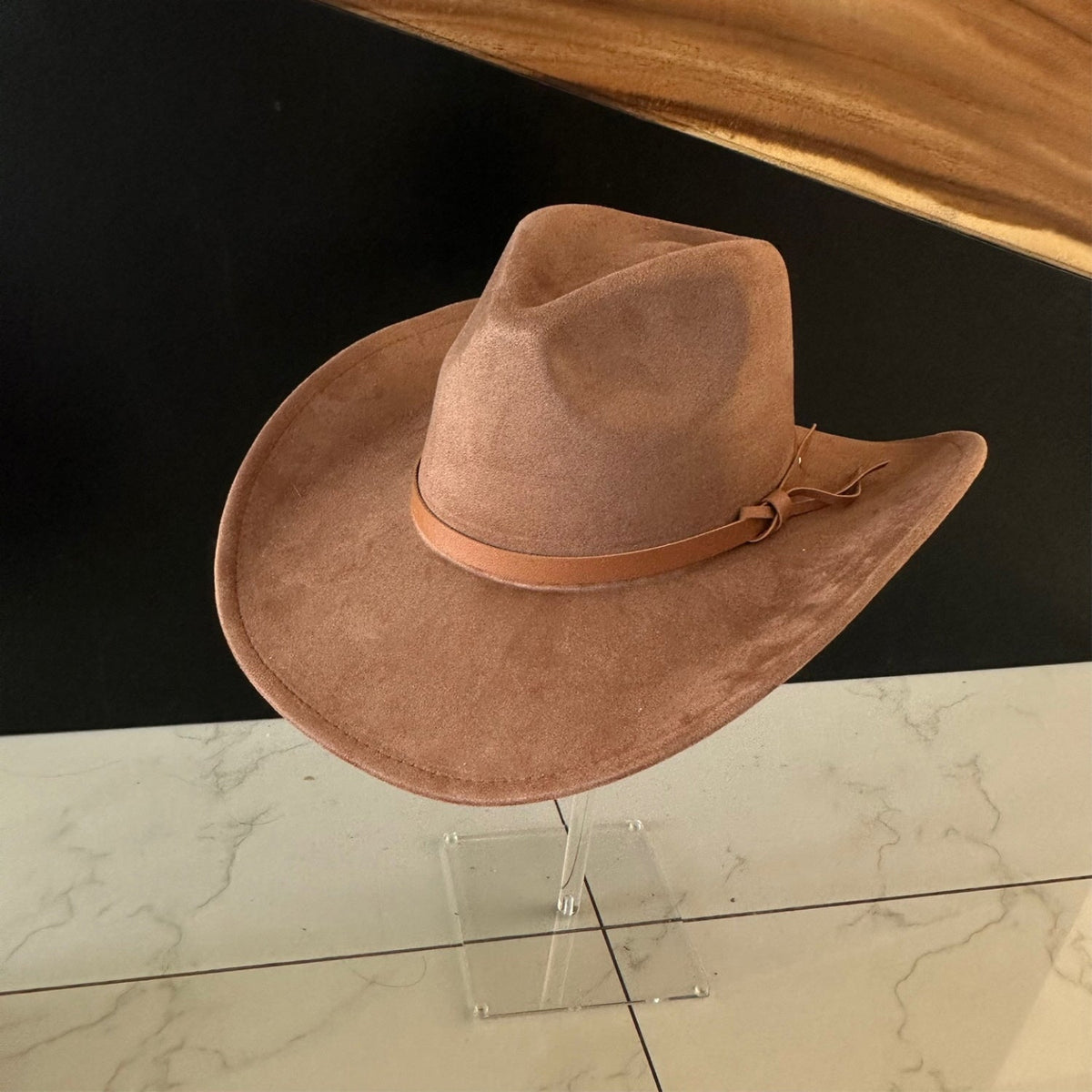 Vegan Suede Cowboy Hat with Leather Belt