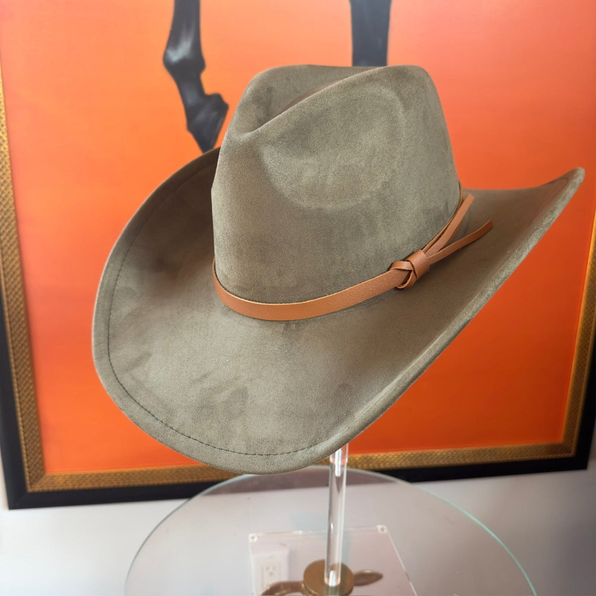 Vegan Suede Cowboy Hat with Leather Belt