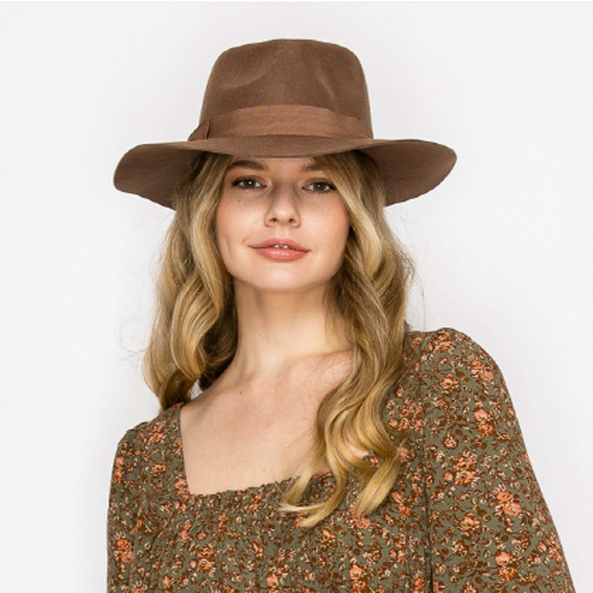 WOOL RANCHER HAT WITH GROSGRAIN RIBBONE-BROWN