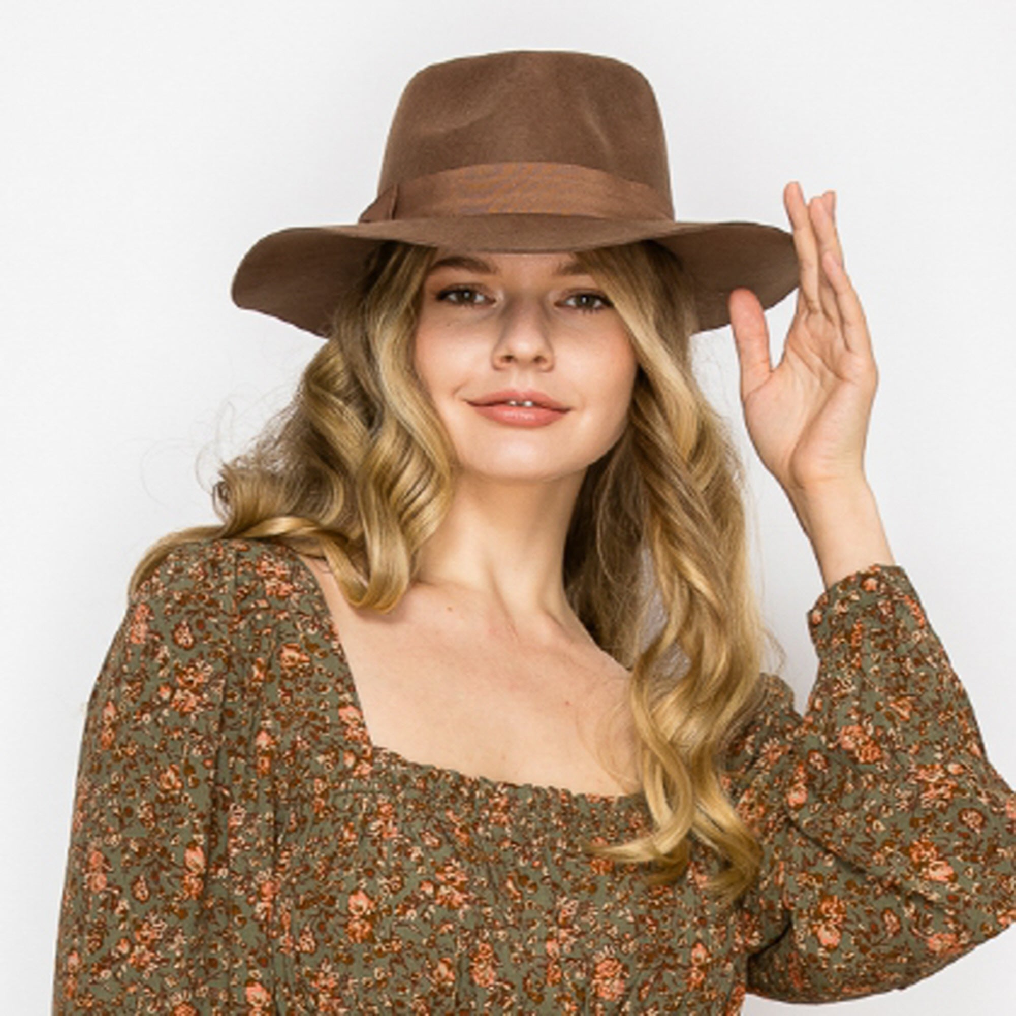 WOOL RANCHER HAT WITH GROSGRAIN RIBBONE-BROWN