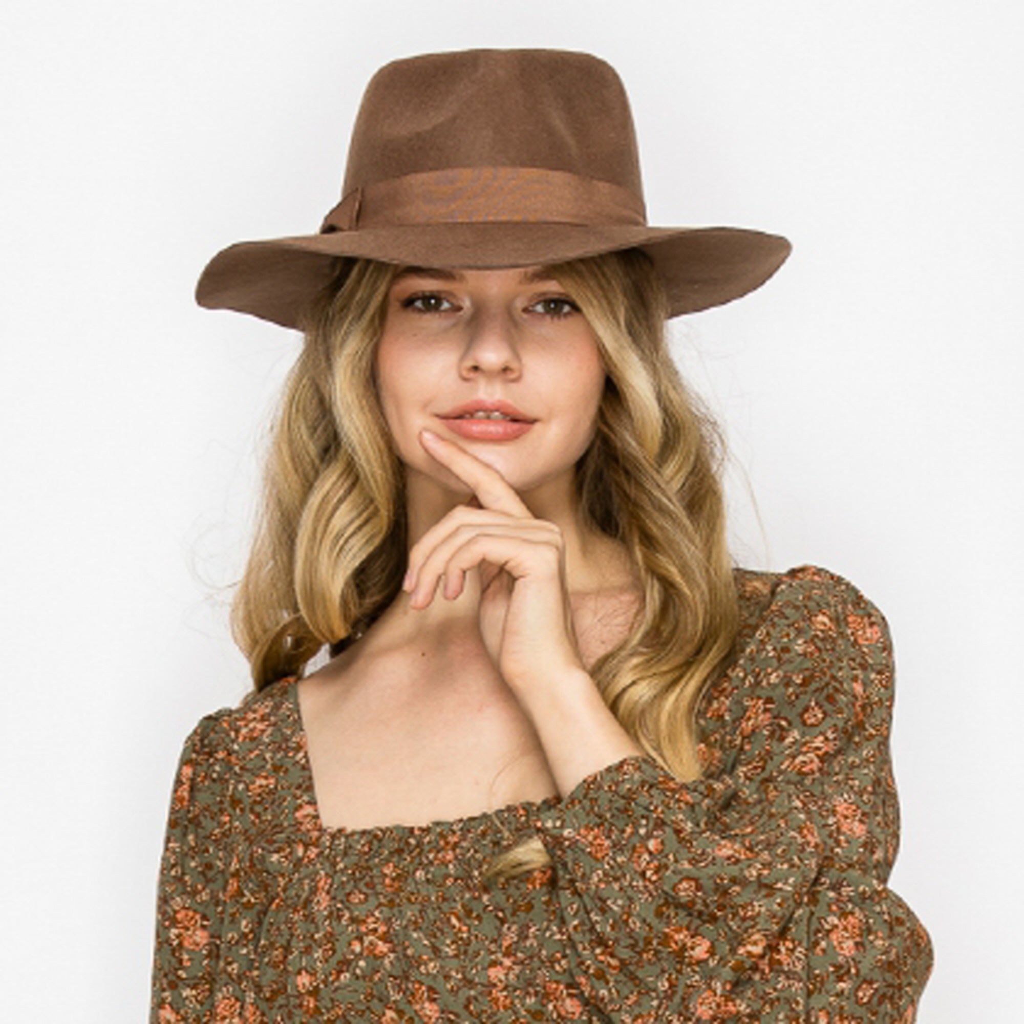 WOOL RANCHER HAT WITH GROSGRAIN RIBBONE-BROWN