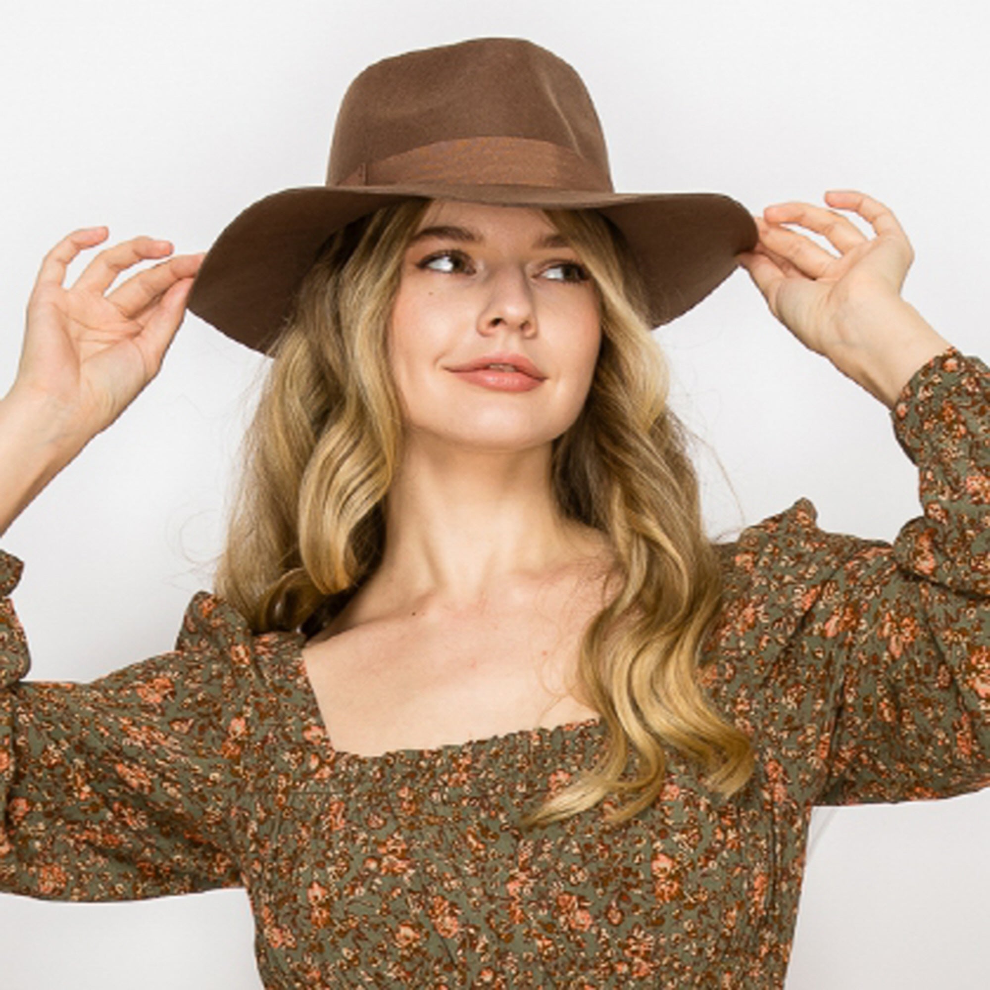 WOOL RANCHER HAT WITH GROSGRAIN RIBBONE-BROWN