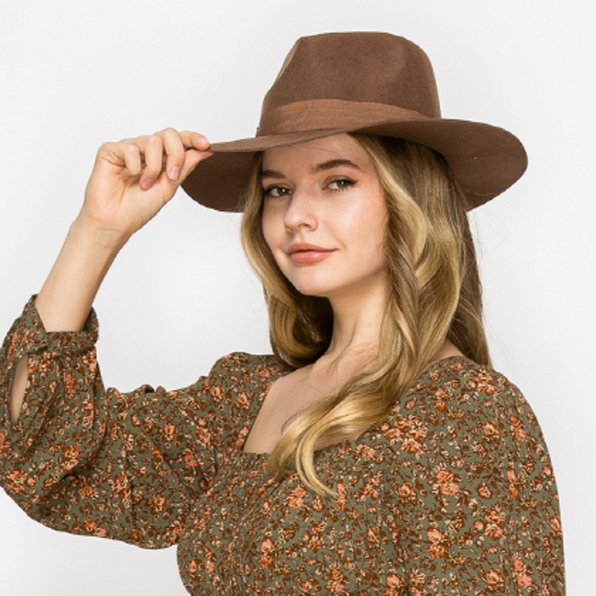 WOOL RANCHER HAT WITH GROSGRAIN RIBBONE-BROWN